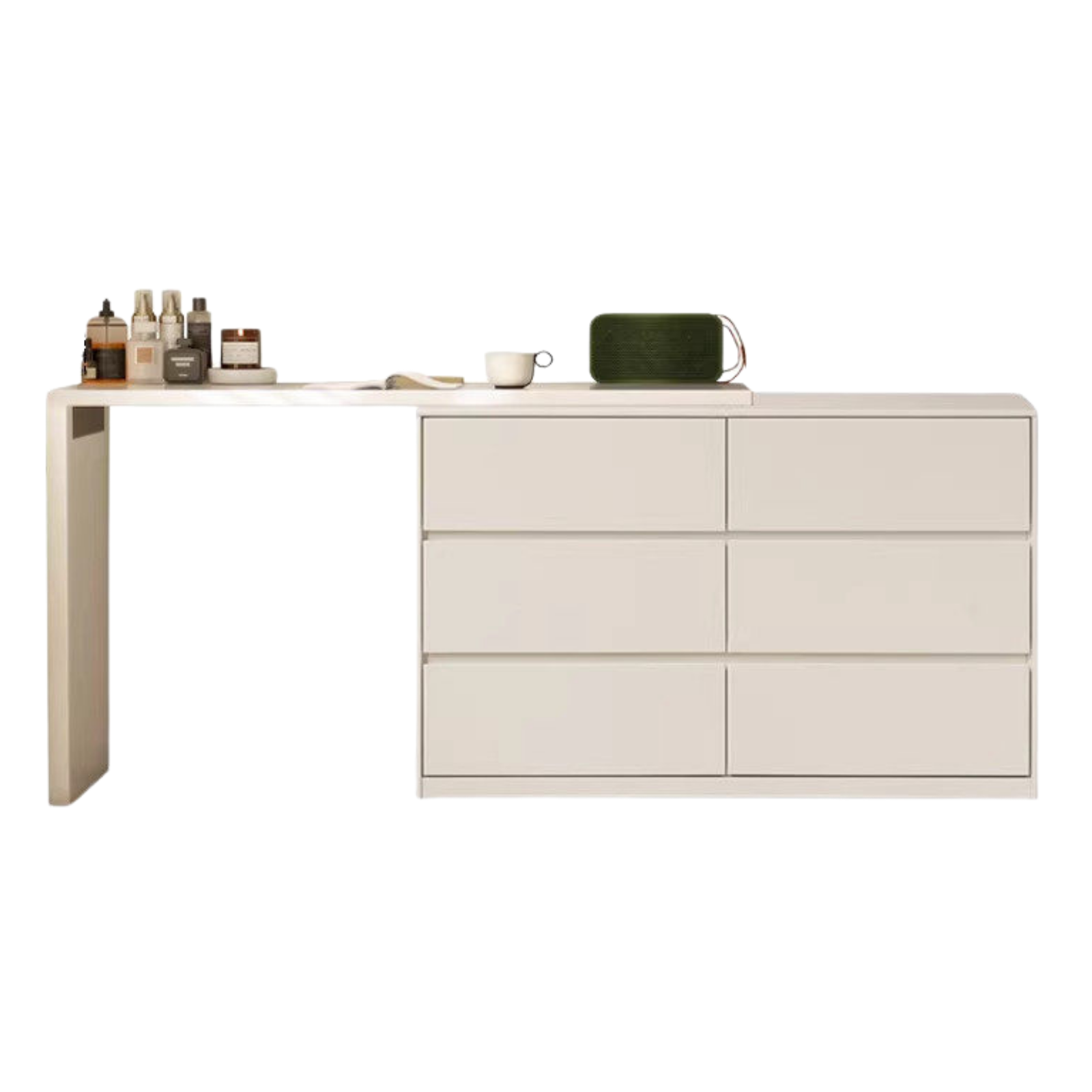 Solid Rubberwood Cream Style Vanity Table Integrated Drawer.
