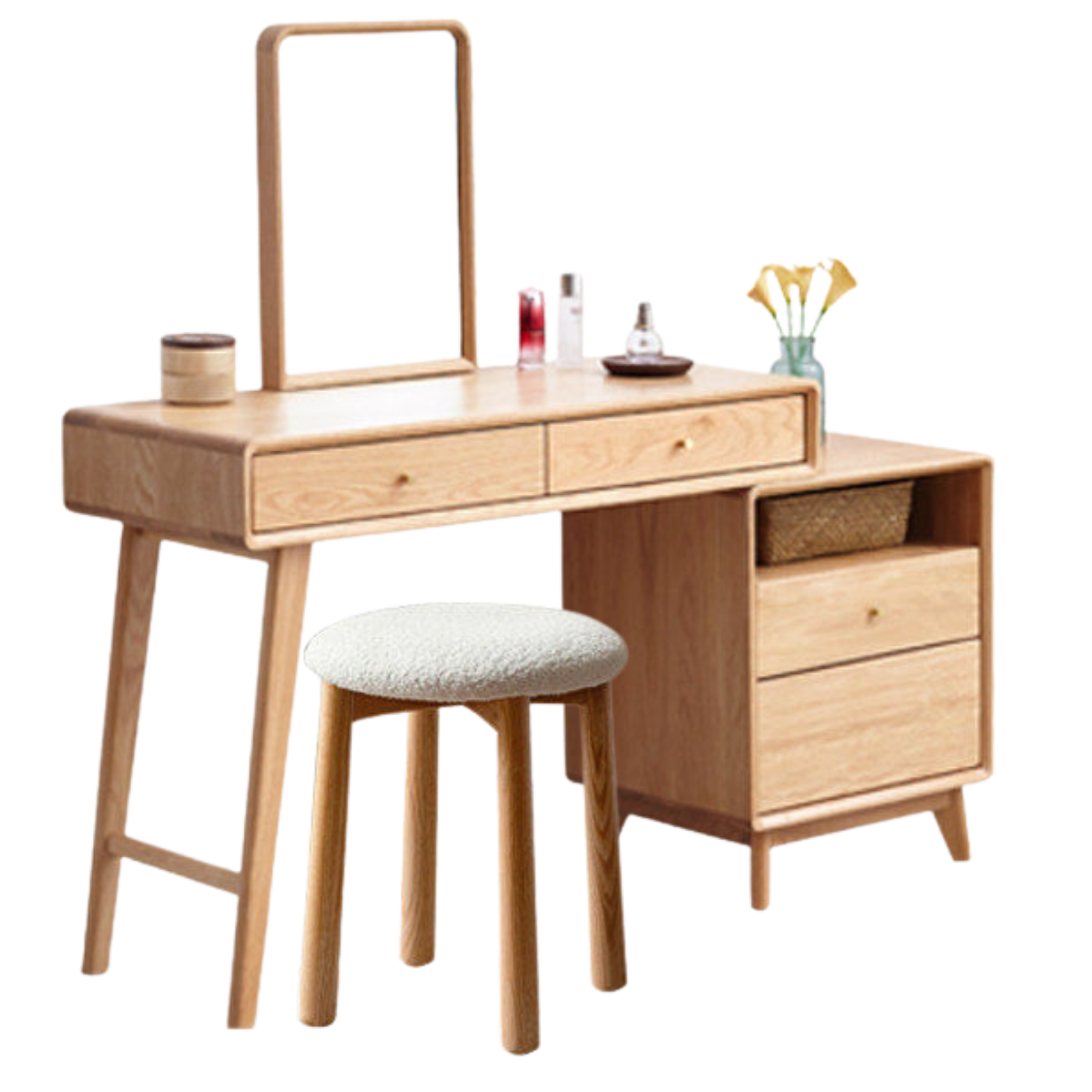 Oak Solid Wood Telescopic Vanity Table Cabinet.