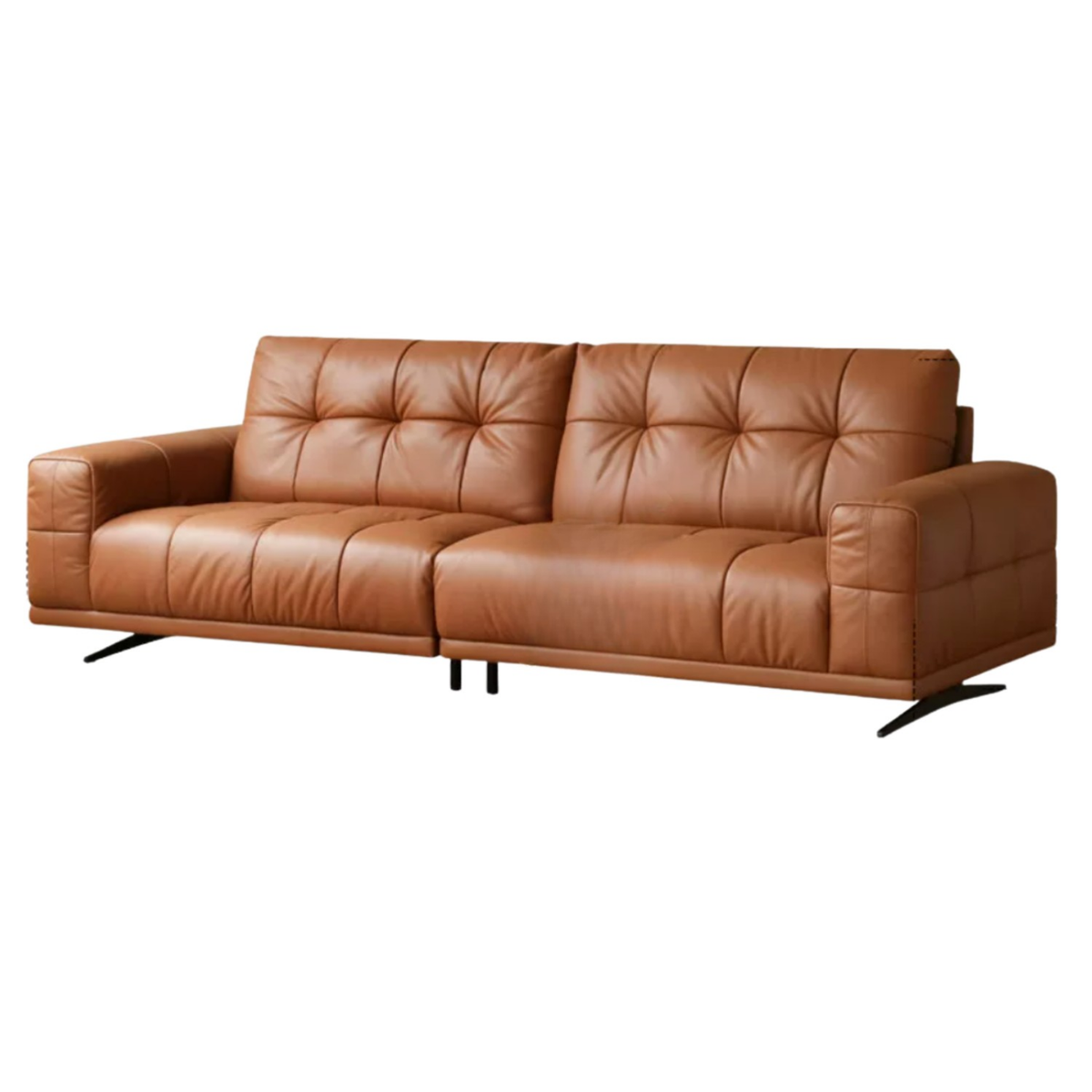Genuine Leather Biscuit Tufted Sofa with Track Arms