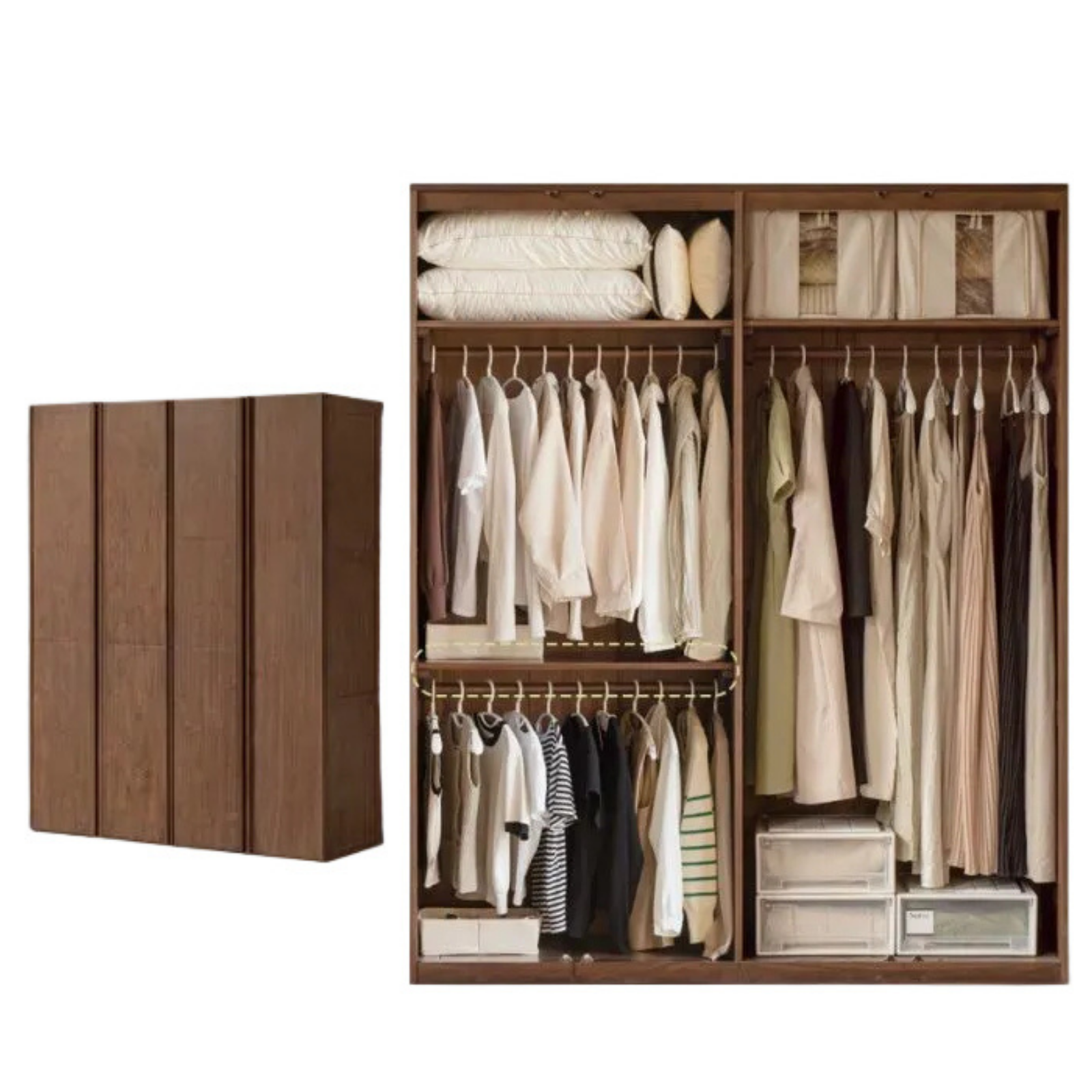 Black Walnut Solid Wood Wardrobe with Italian Light Luxury Style and Double Doors