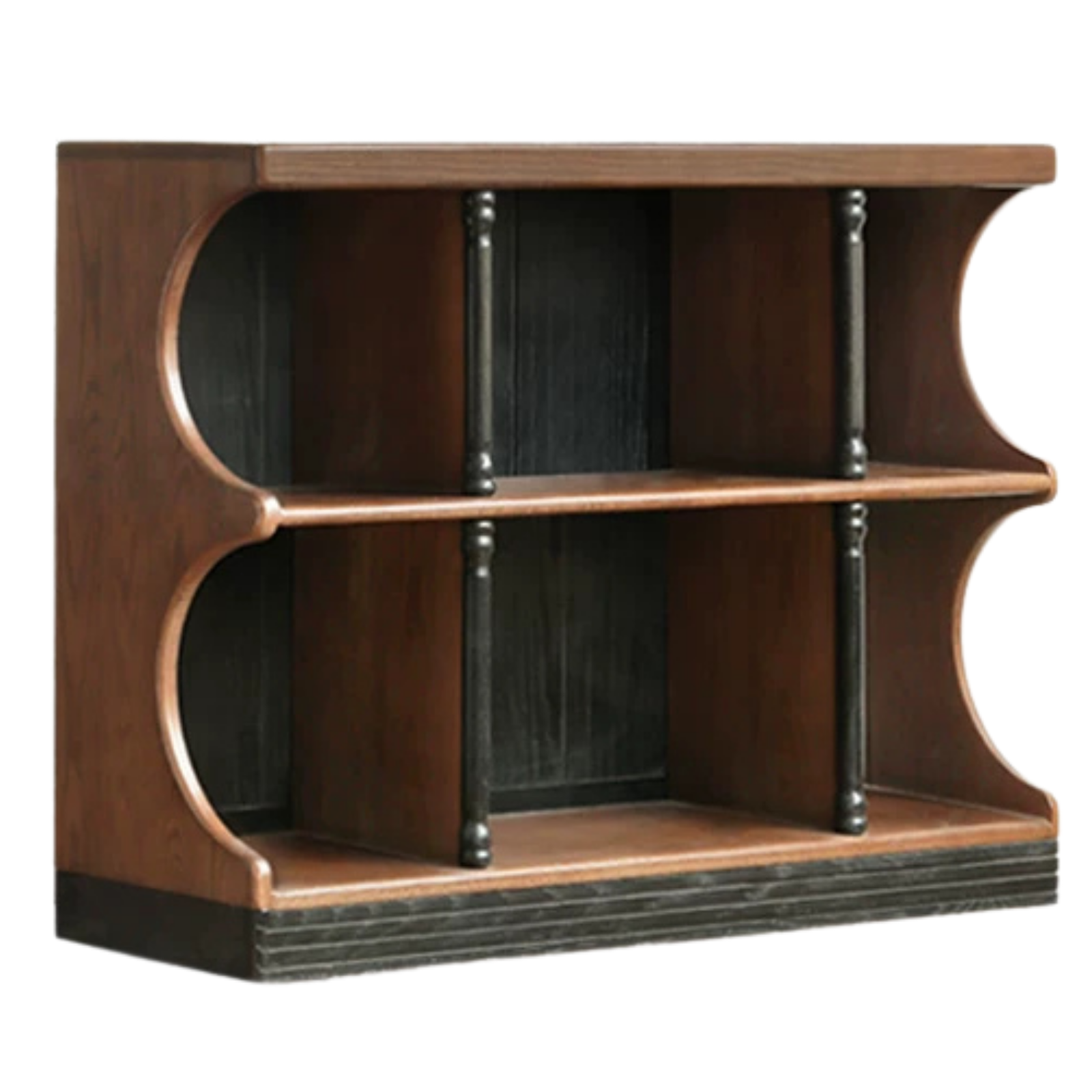 Oak, Black Walnut Solid Wood Etagere Bookcase with Scalloped Wave Shelf Design