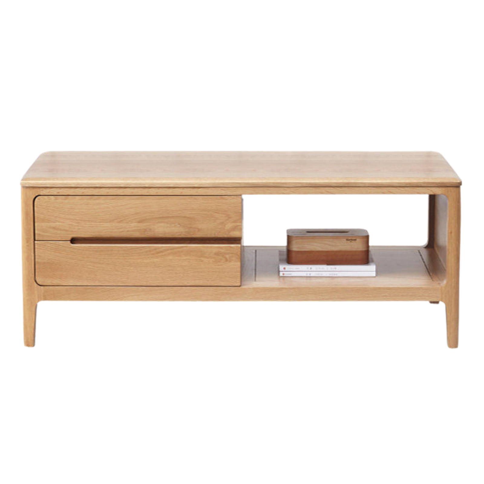 Oak, Solid Rubberwood Coffee Table Three Drawers