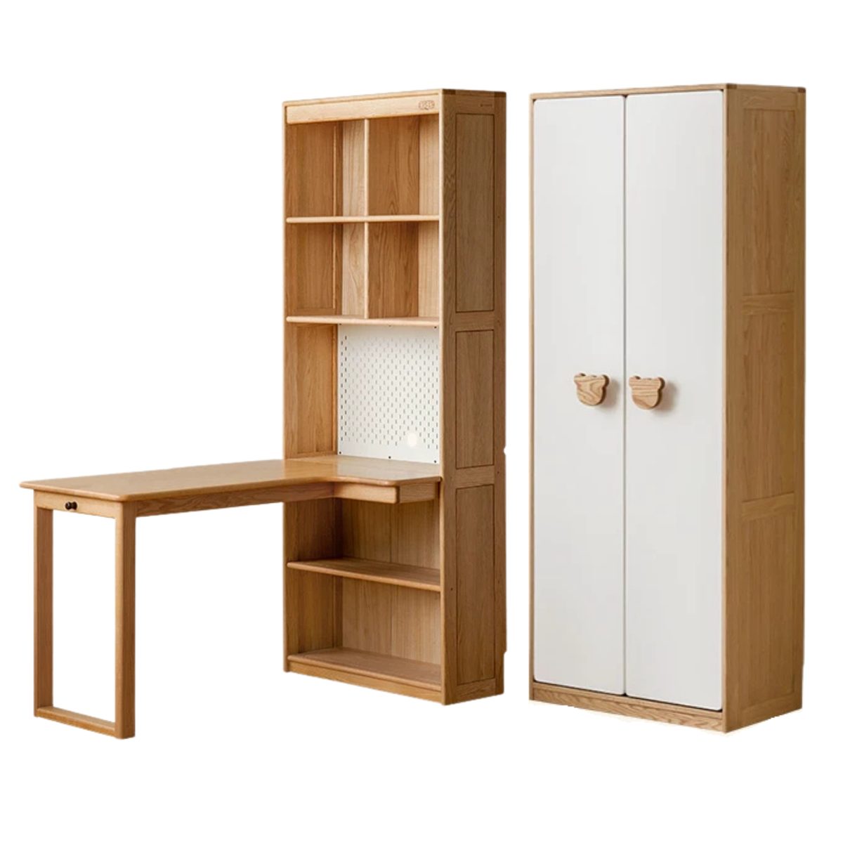 Oak Solid Wood Children's Study Desk, Bookshelf, Wardrobe
