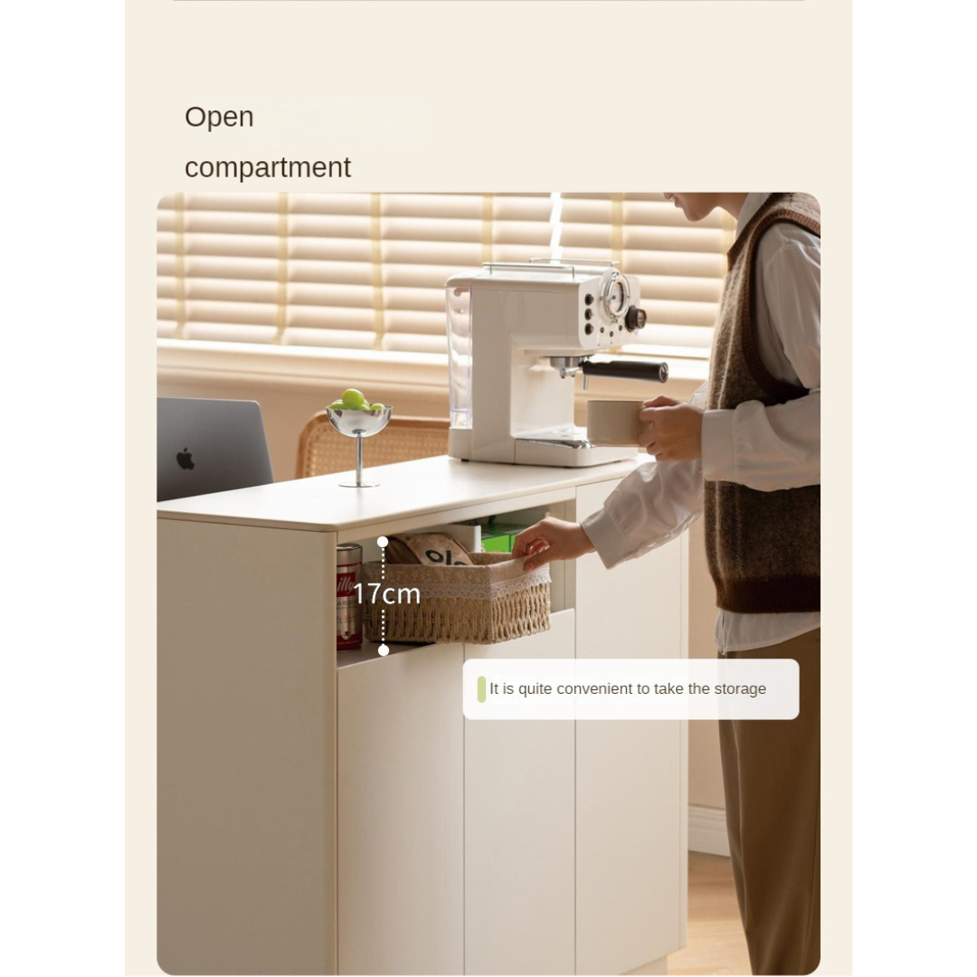 Poplar Solid Wood Partition Dining Cabinet, White Cream Rock Board