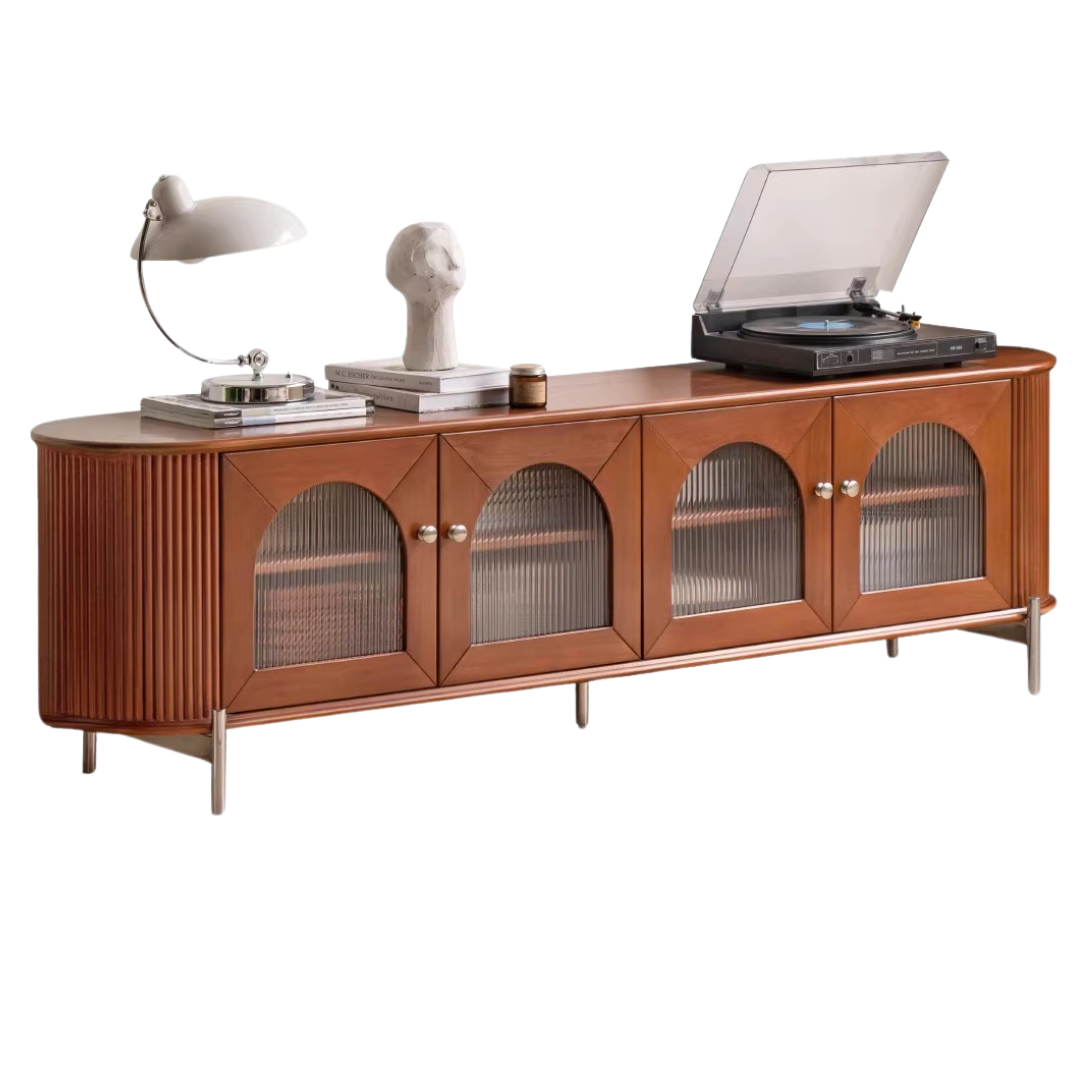 Poplar Solid Wood French Retro Glass TV Cabinet.