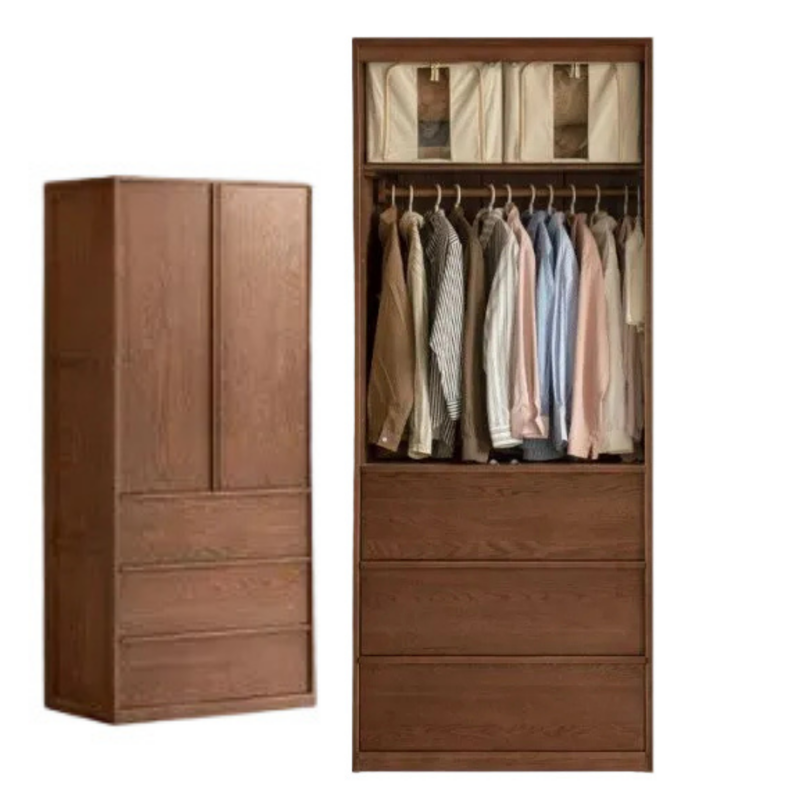Oak Solid Wood Wardrobe with Modern Minimalist Design