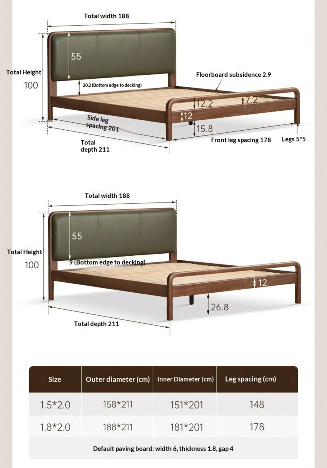 Black Walnut, Beech Solid Wood Retro Upholstered Large Bed