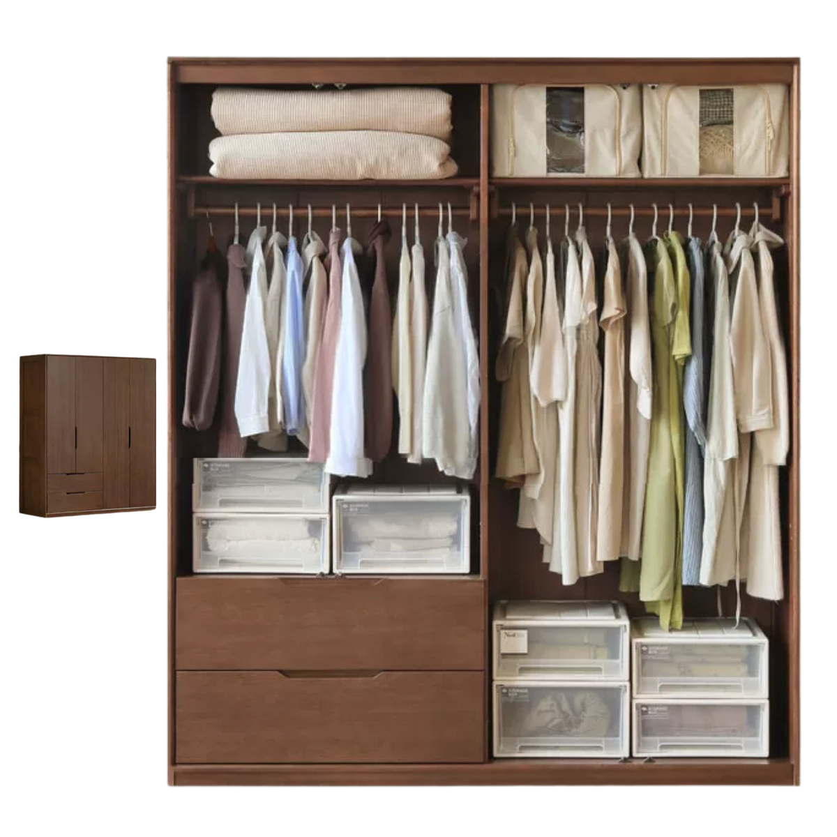 Black Walnut, Sandalwood Solid Wood Large Wardrobe