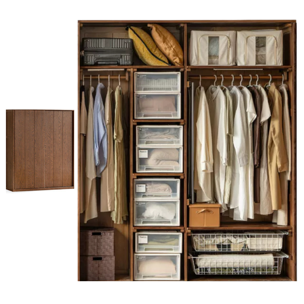 Oak Solid Wood, Solid RubberWood Modern Style Wardrobe