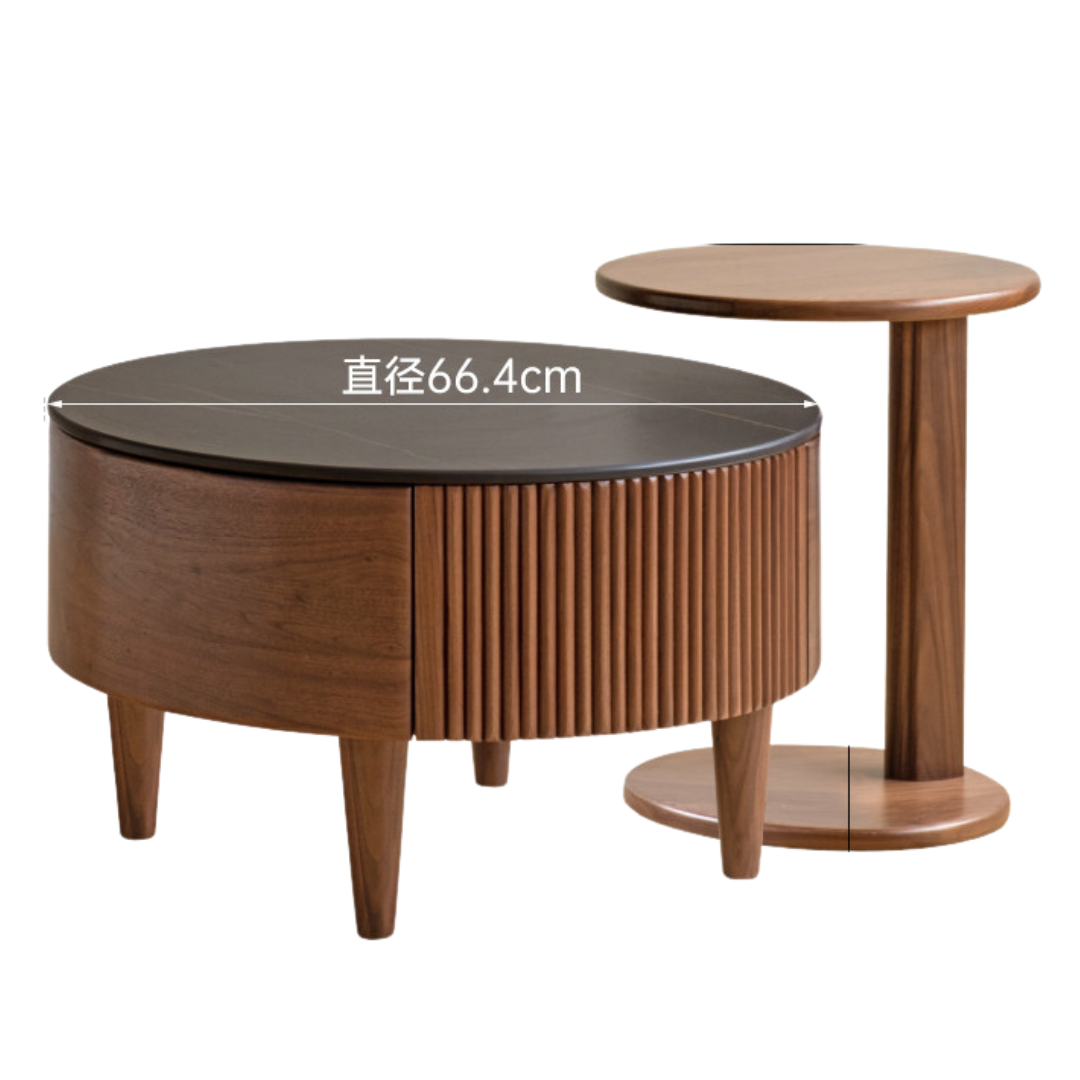 Black Walnut, Ash Solid Wood Combination Rock Plate Coffee Table