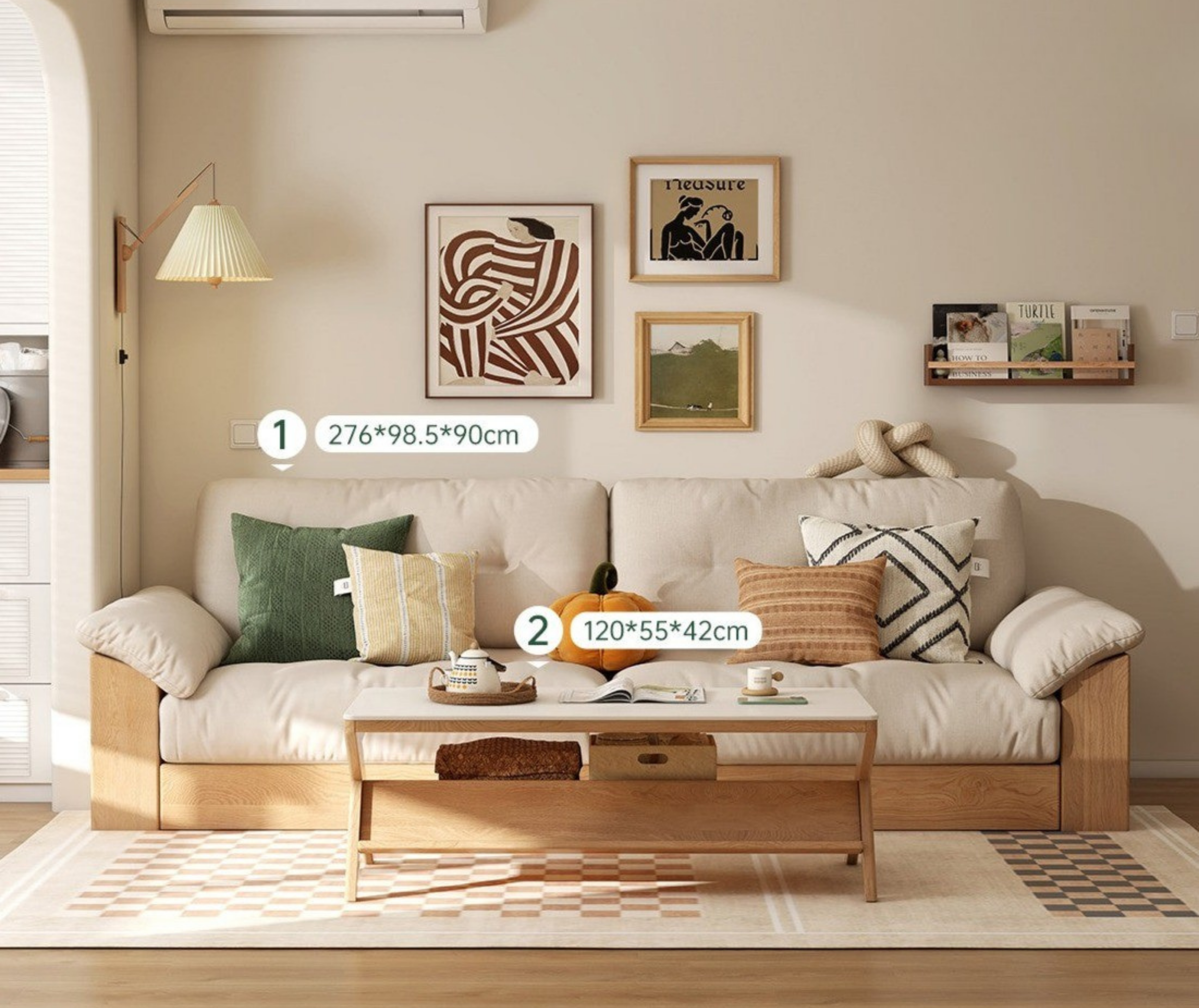 Oak Solid Wood Storage Sofa Modern Log Style Combination Furniture Set