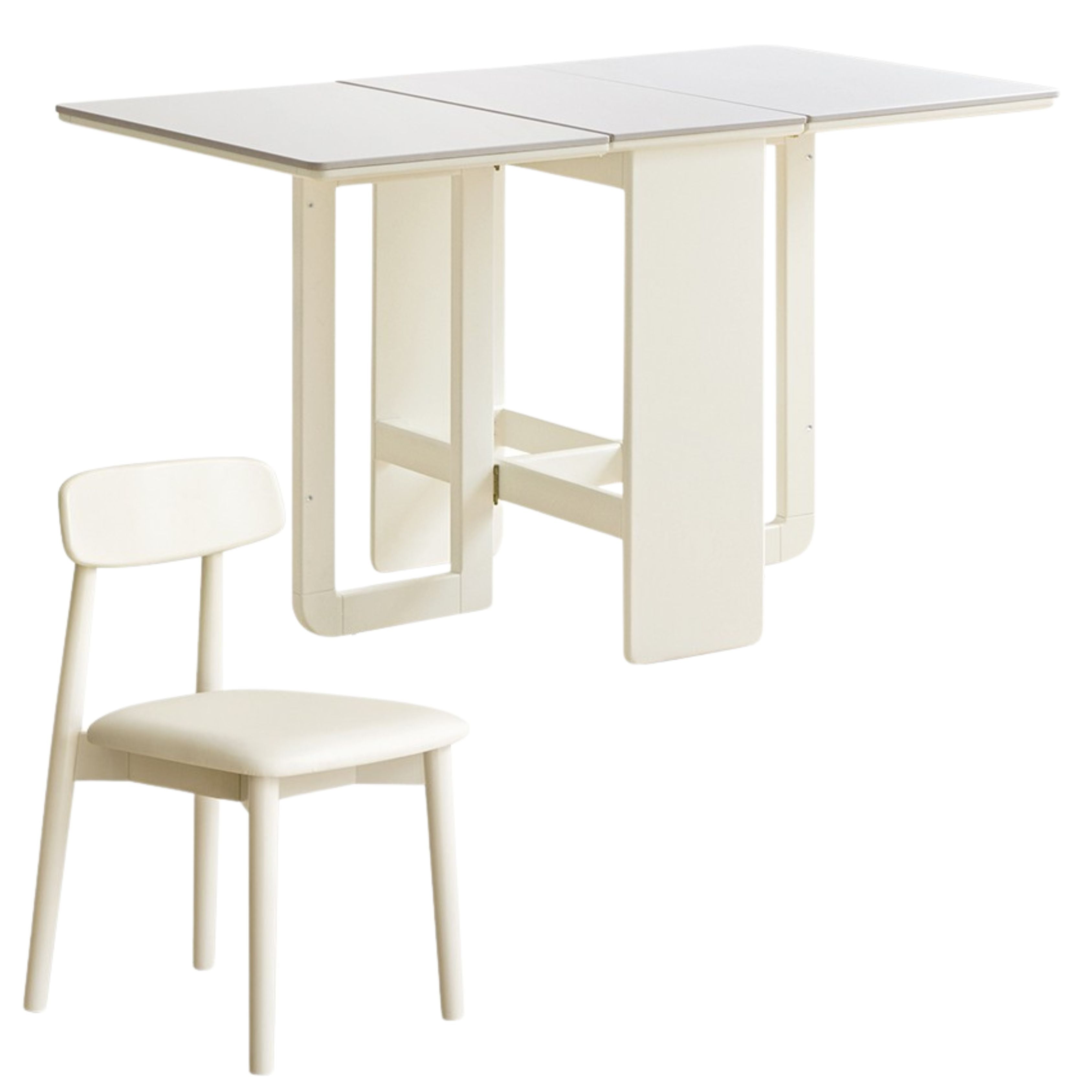 Solid Rubberwood Modern White Cream Folding Dining Table