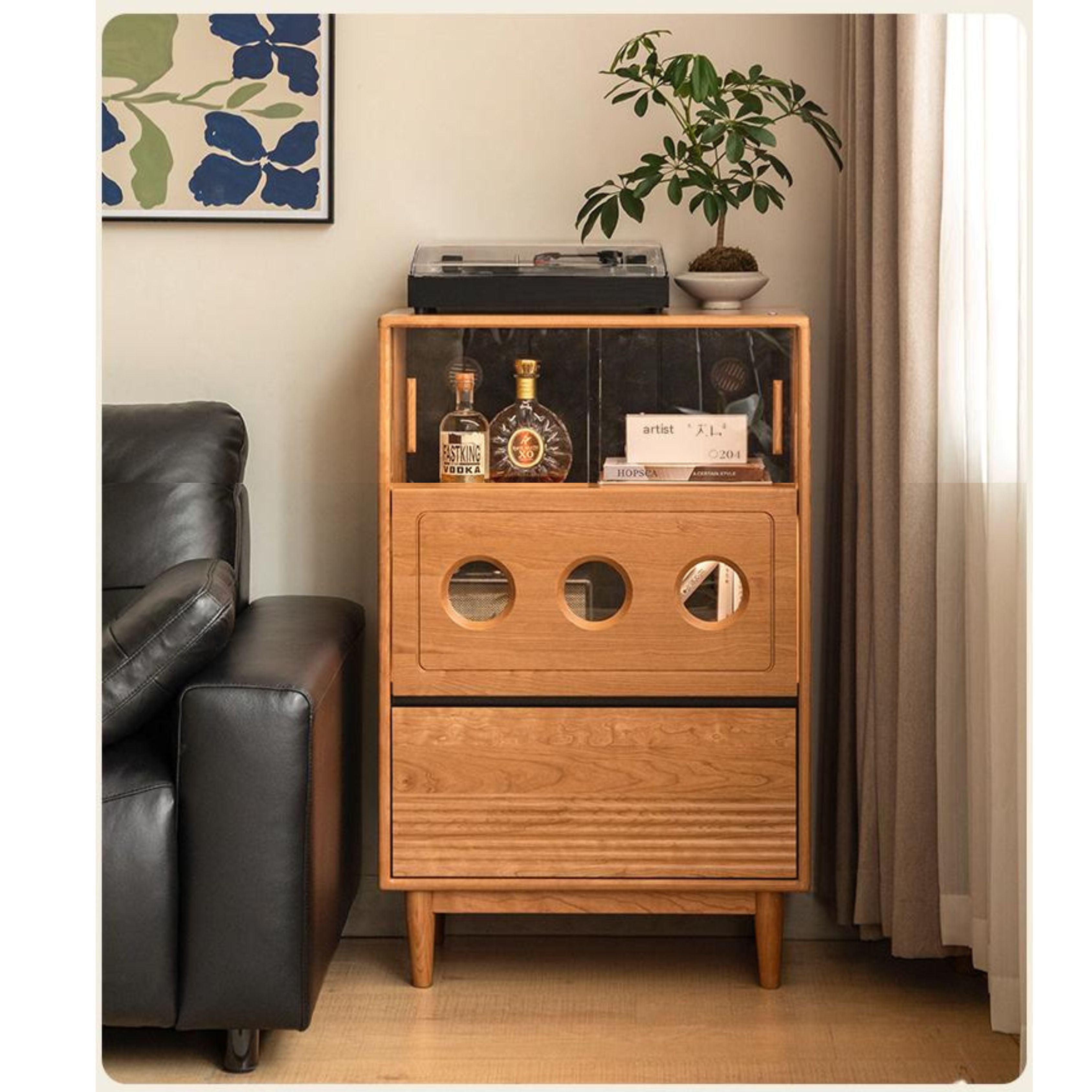 Cherry Solid Wood Retro Storage Side Cabinet.