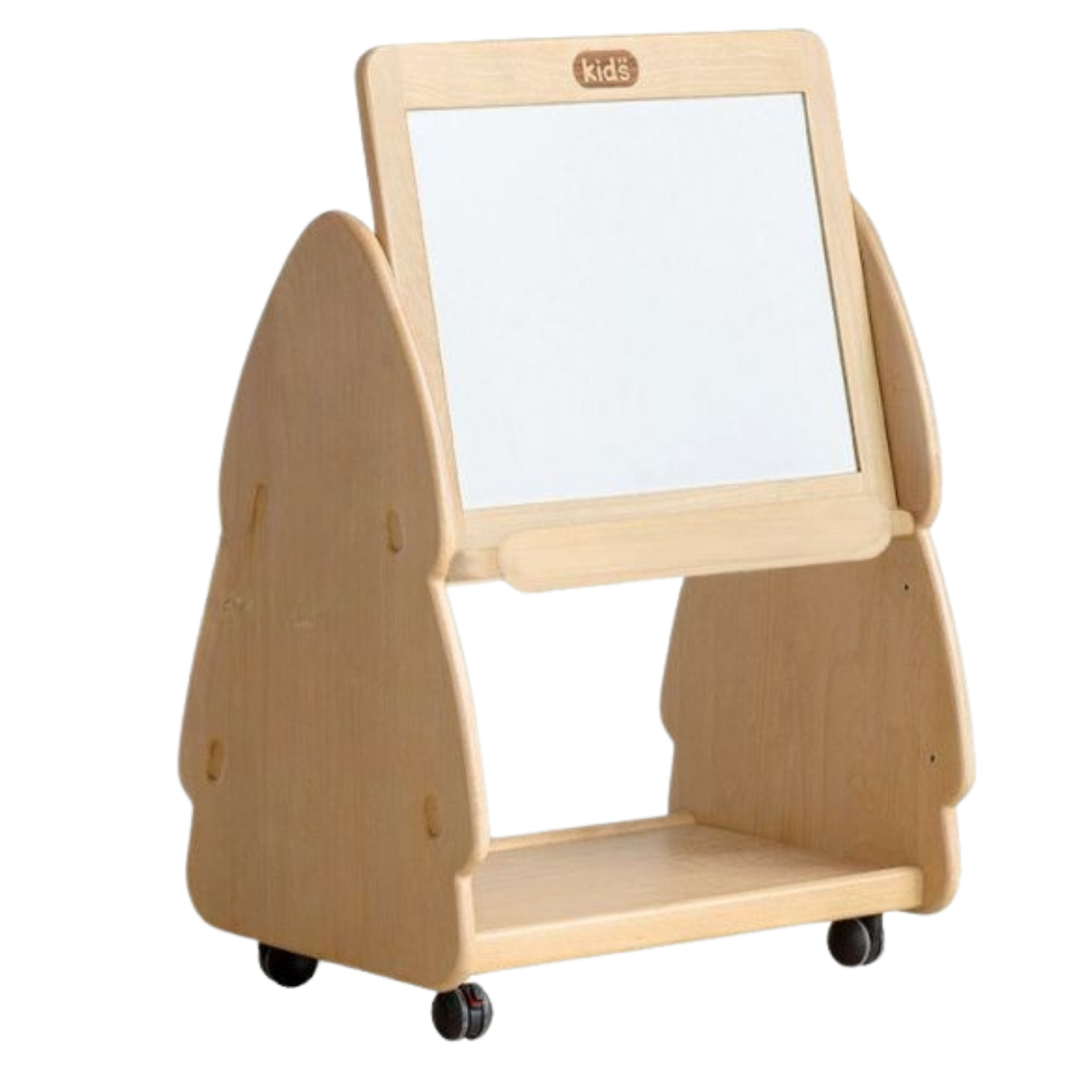 Beech, Poplar Solid Wood Movable Kids Bookshelf with Wheels, Multifunctional Storage