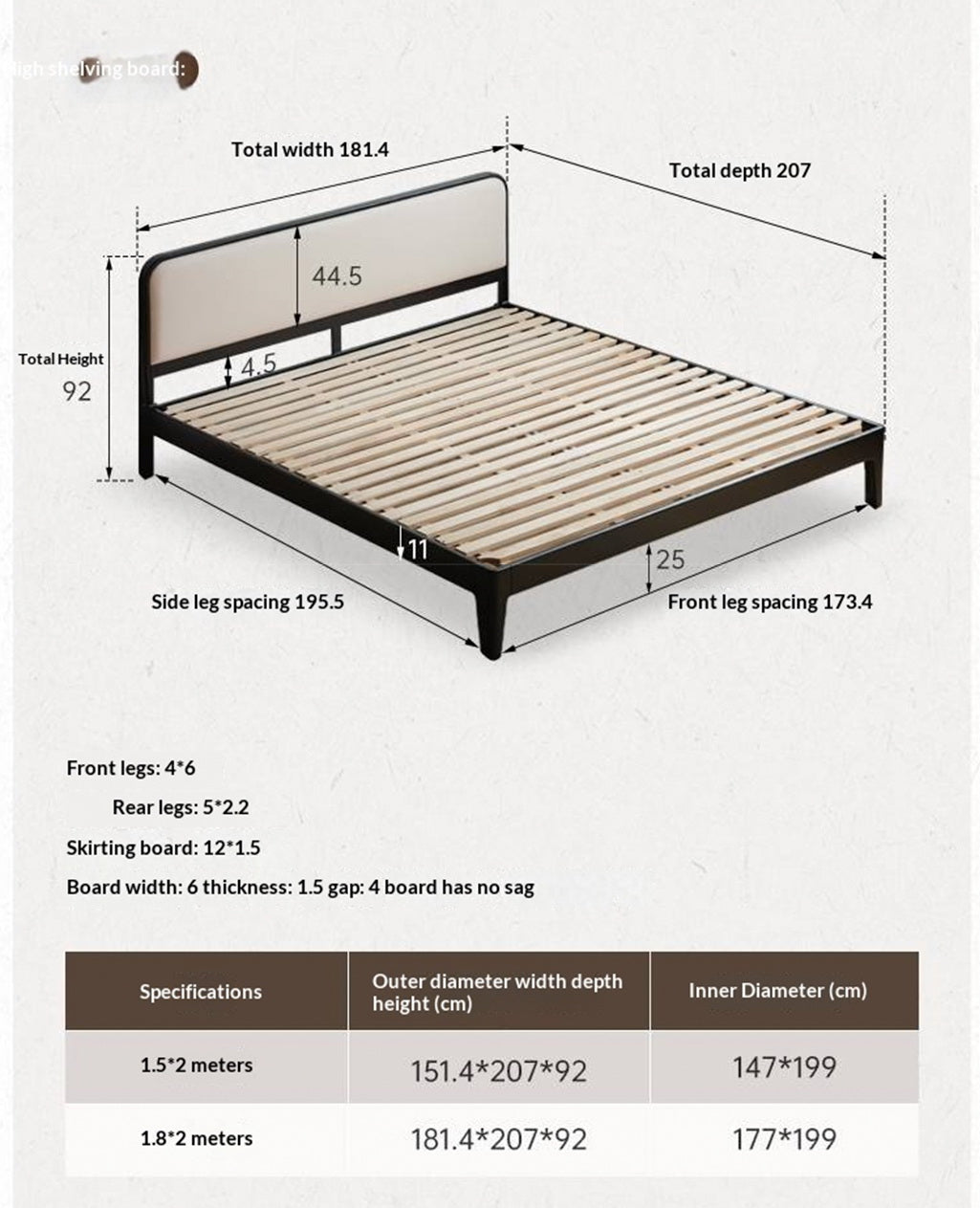 Rubberwood Solid Wood Bed — Modern Minimalist Black Design with Soft Headboard