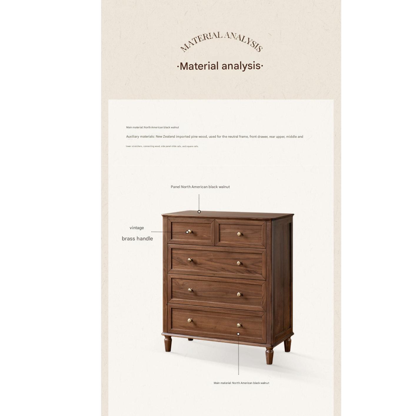 Black Walnut Solid Wood American Retro Chest of Drawers.