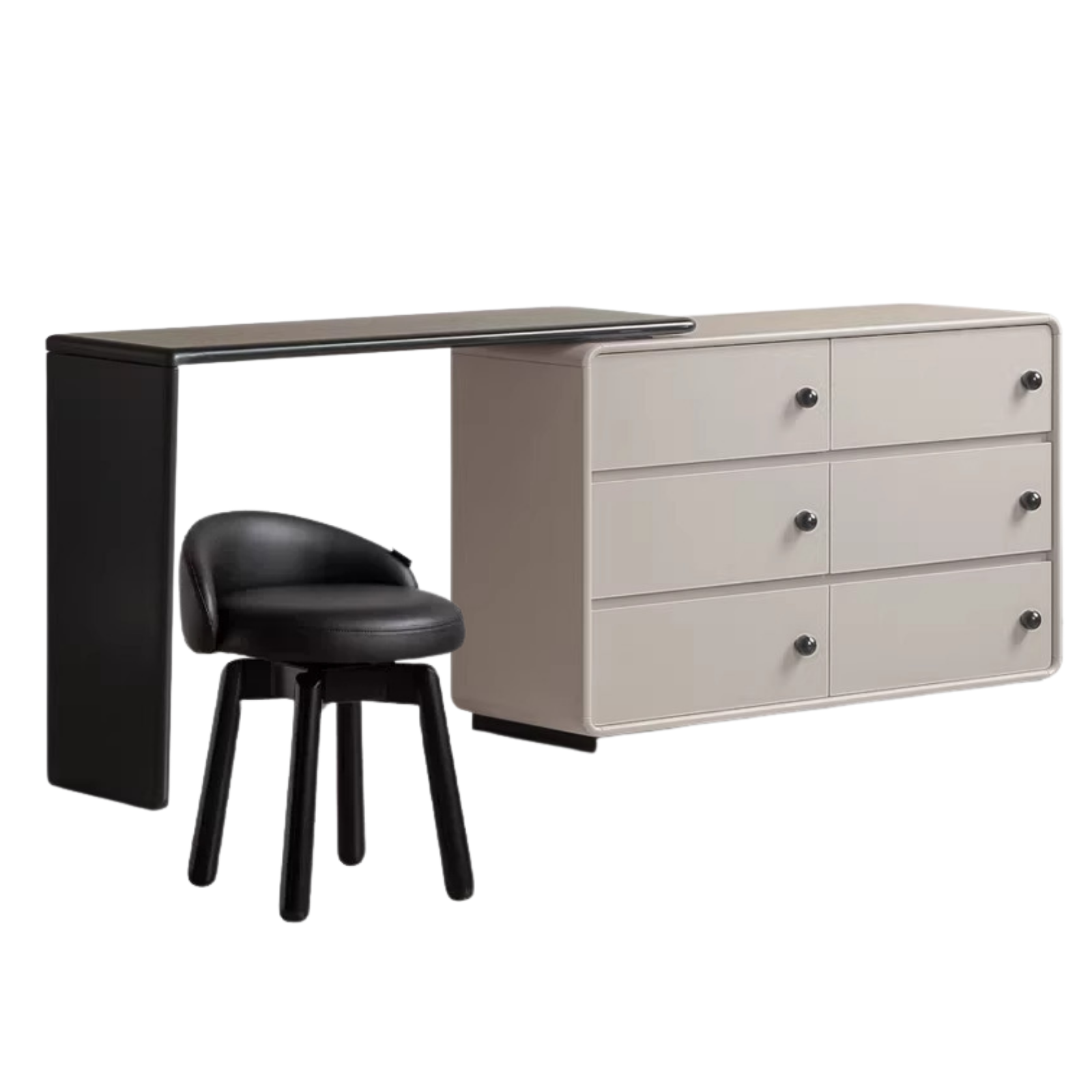 Solid Rubberwood Dresser with Attached Vanity Desk Extension