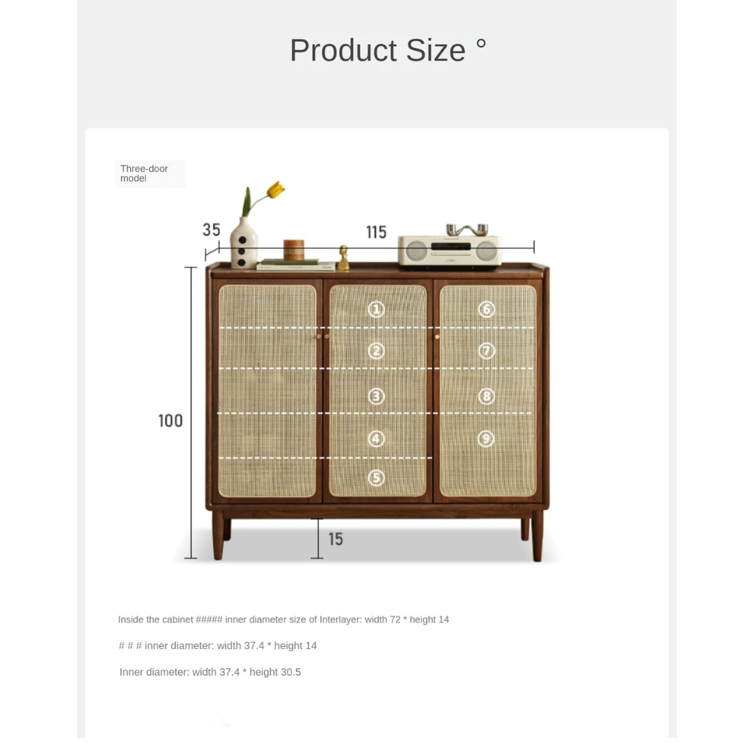 Black Walnut, Oak, South American Walnut Solid Wood Rattan Shoe Cabinet