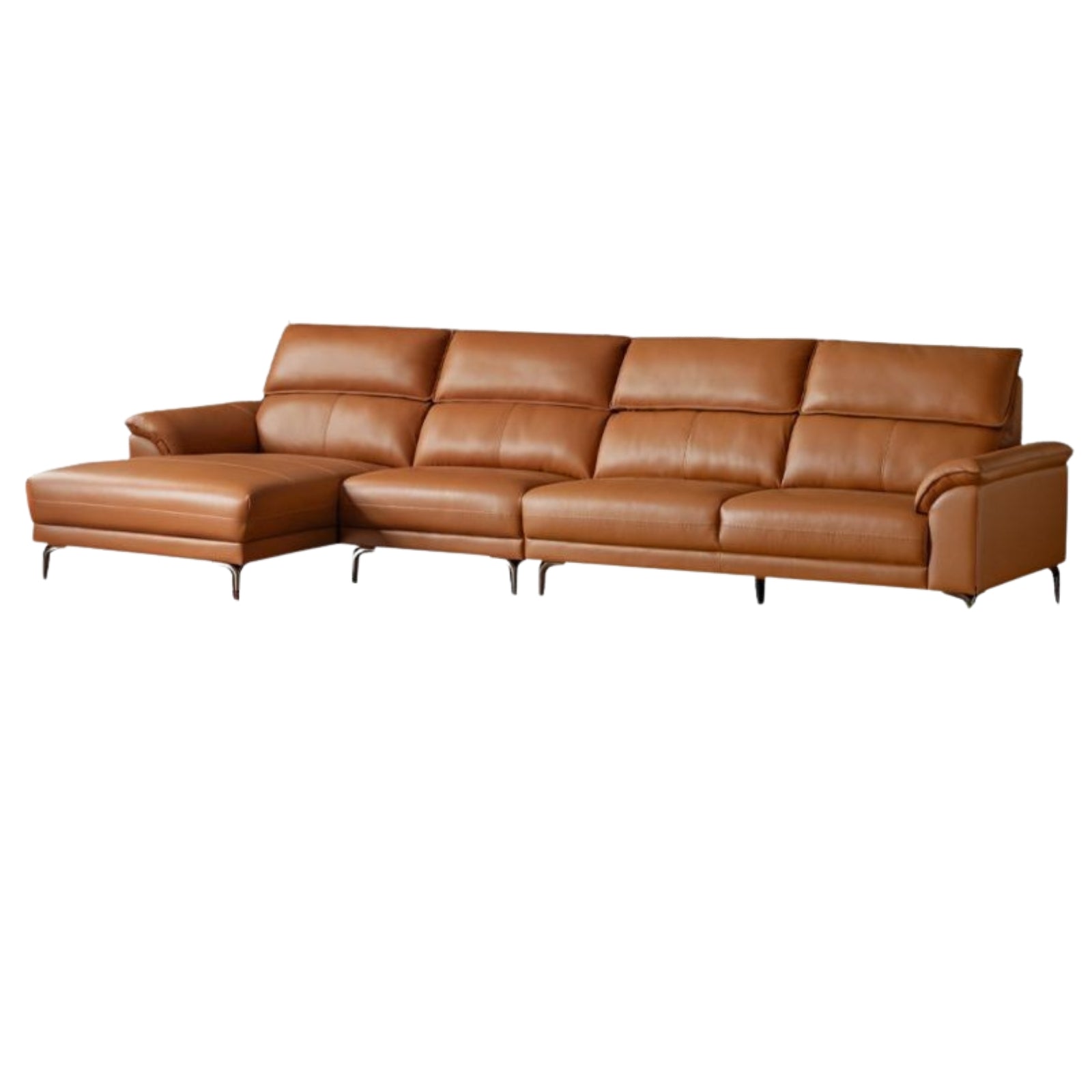 Genuine Leather Italian Minimalist Sectional Sofa – First-Layer Cowhide Corner Sofa with Chaise Lounge
