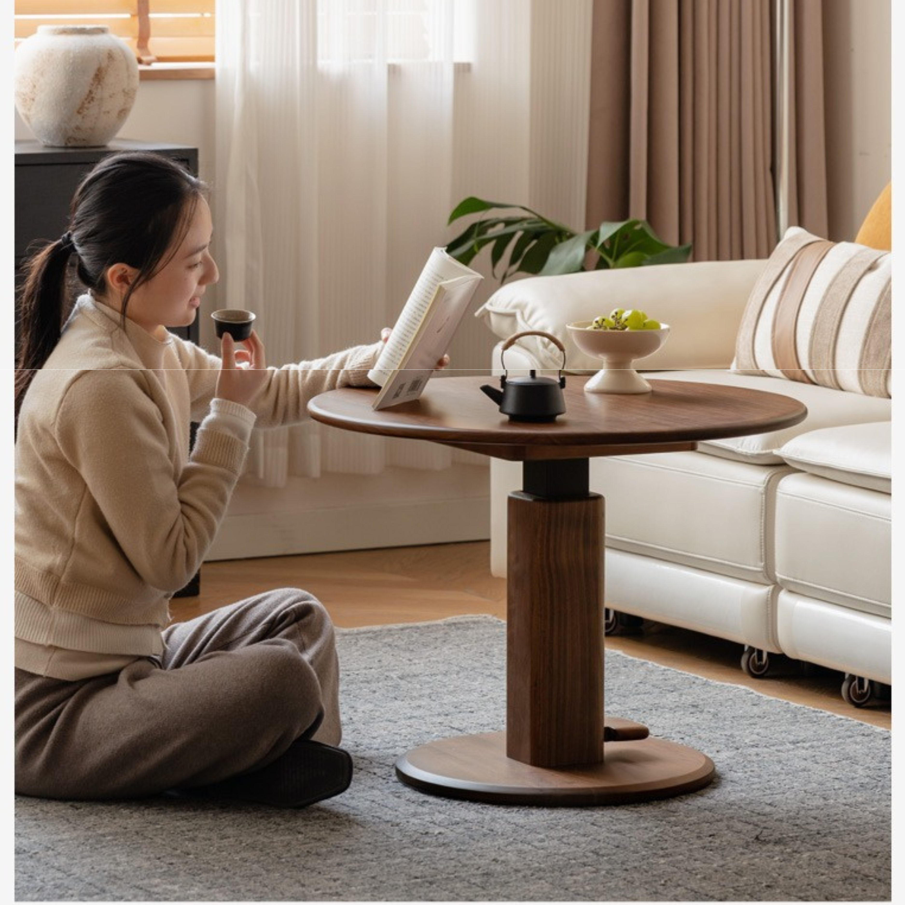 Black Walnut, Golden Sandalwood, Oak Round Solid Wood Coffee Table