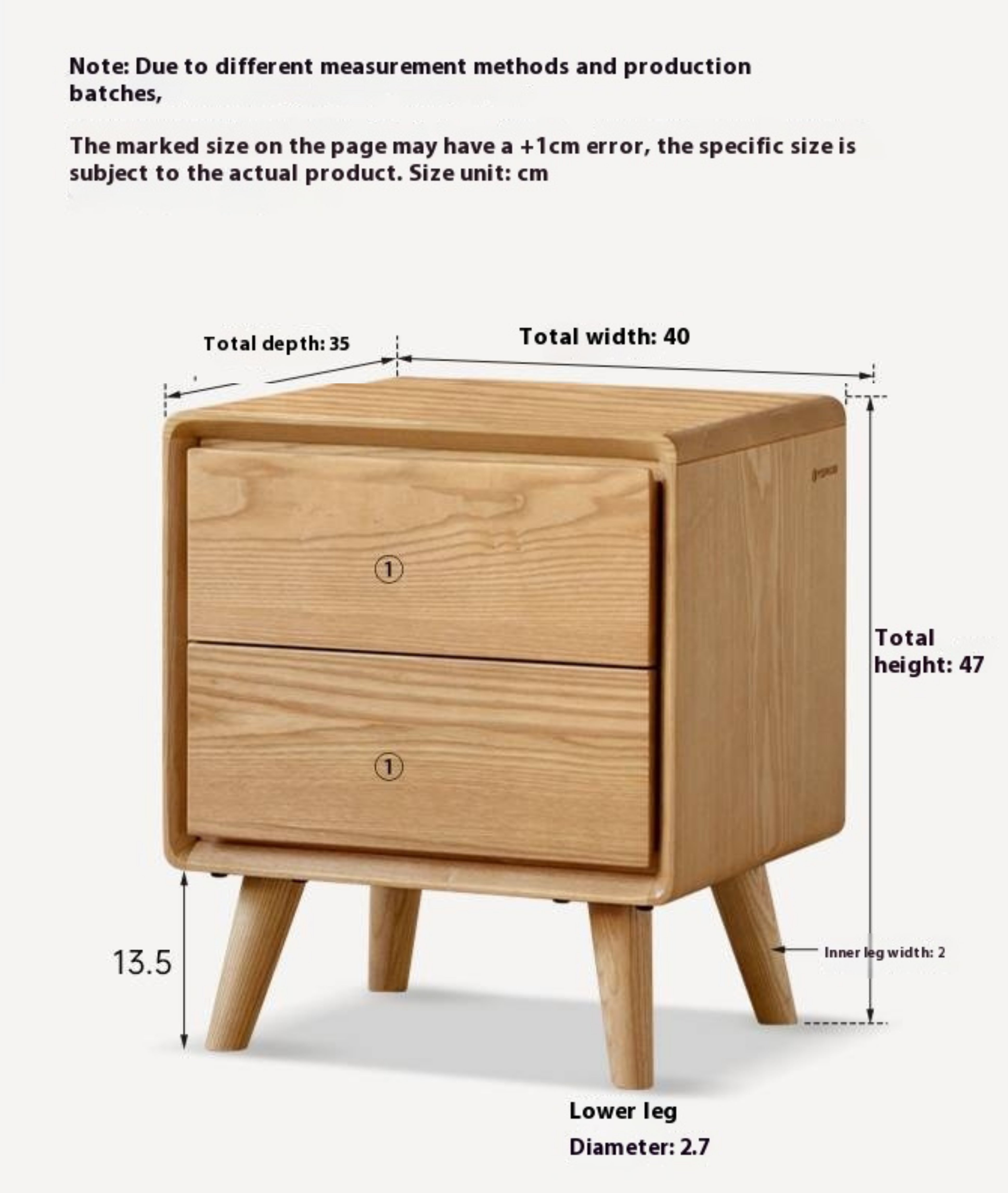 White Ash, Oak Solid Wood Modern Nightshand