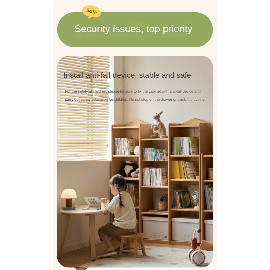 Beech Solid Wood Combination Bookshelf, Cabinet