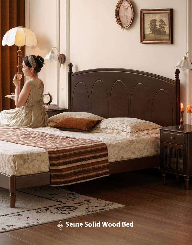 Poplar Solid Wood French Retro Bed