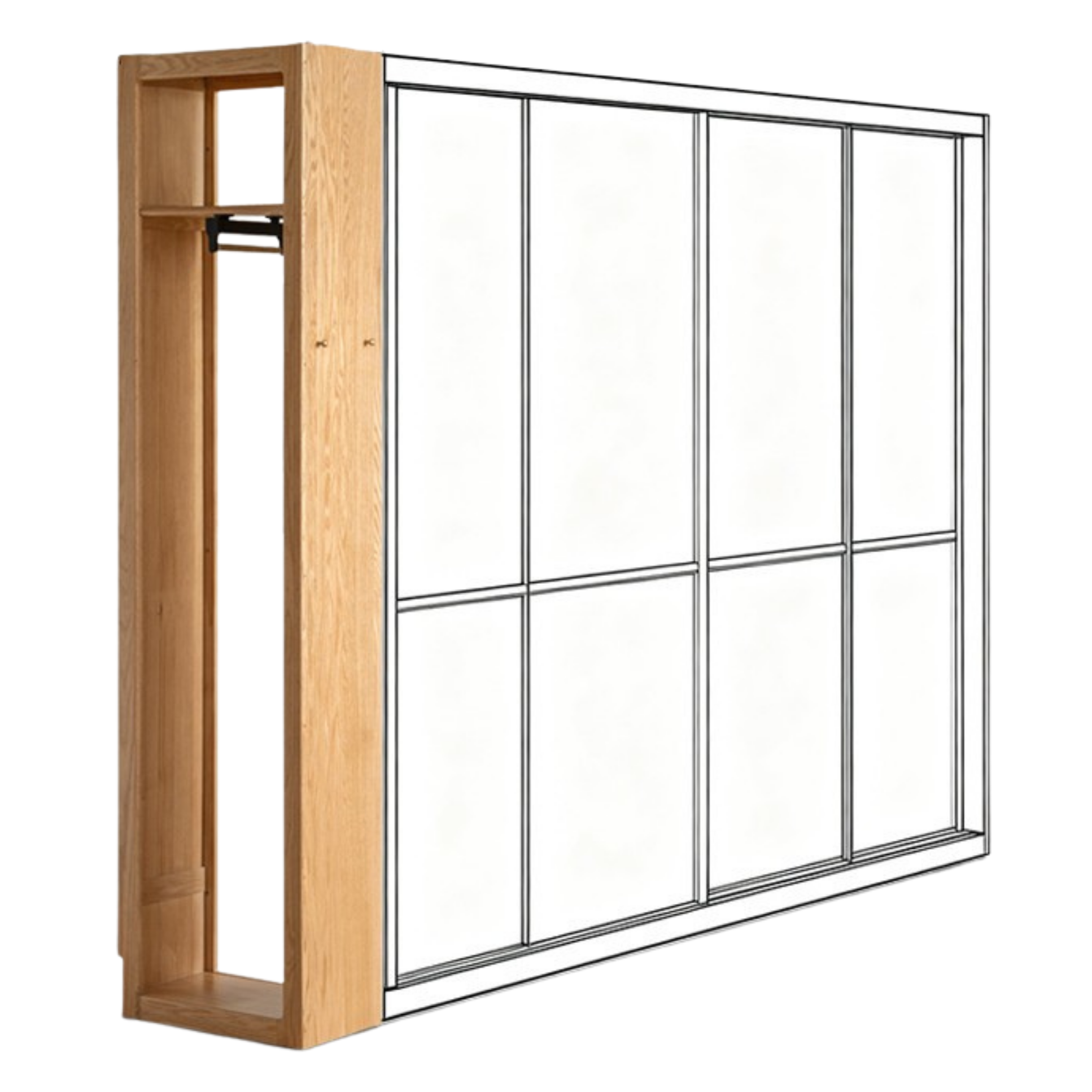 Oak Solid Wood Modern Corner Wardrobe