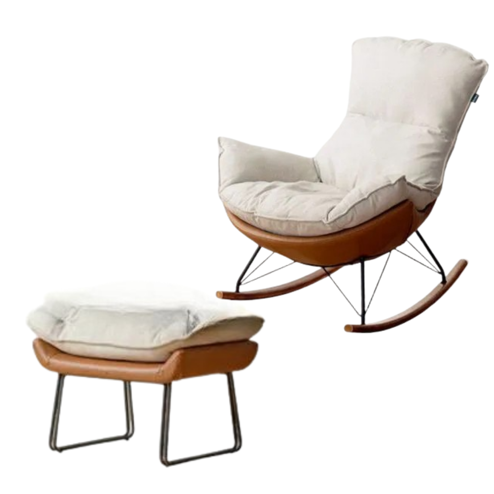 Beech Solid Wood Mid-Century Rocking Accent Chair with Houndstooth Cushion