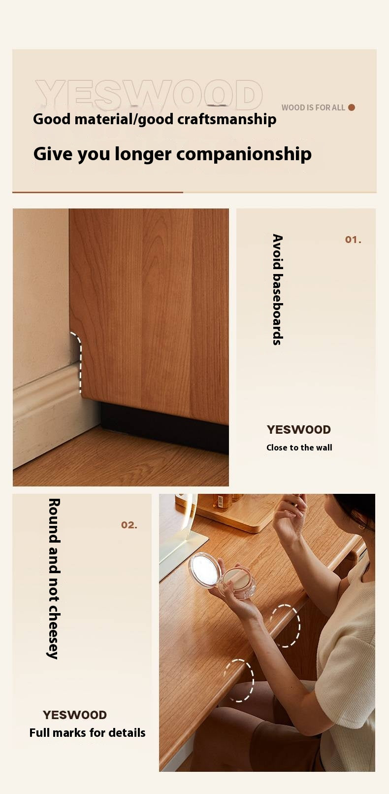 Cherry, Tulipwood Solid Wood Modern Style Vanity Table.