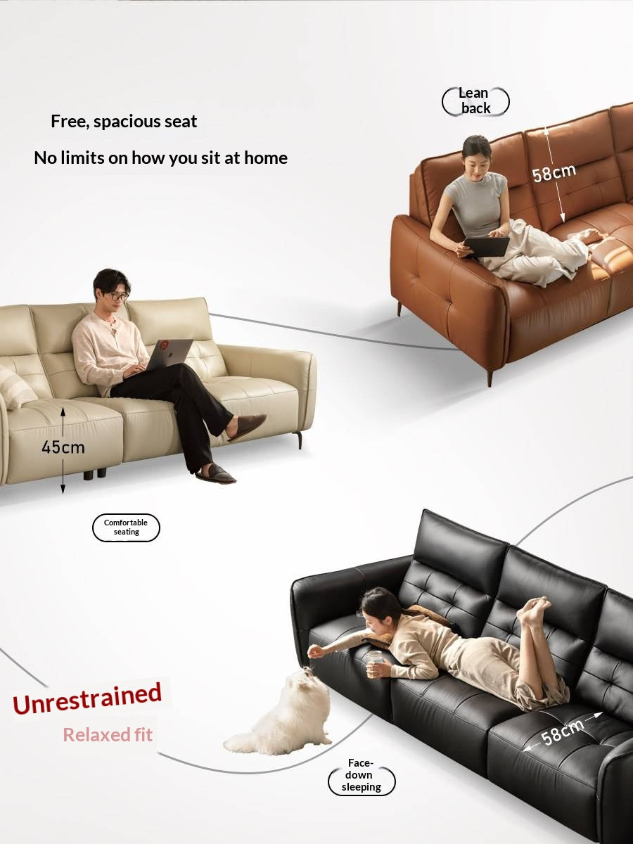 Genuine Leather Sofa, Italian Style High-Back