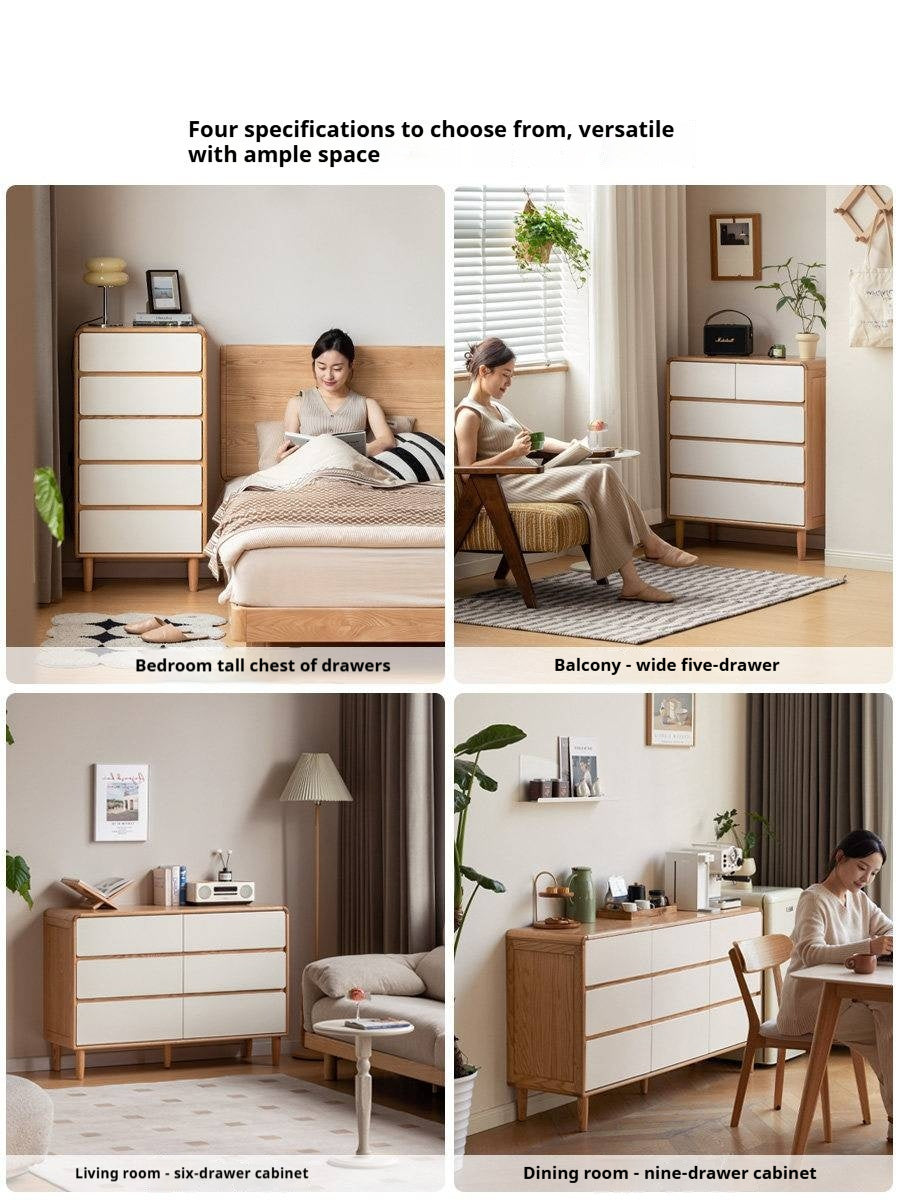 Oak Solid Wood Modern Nine Drawer Cabinet