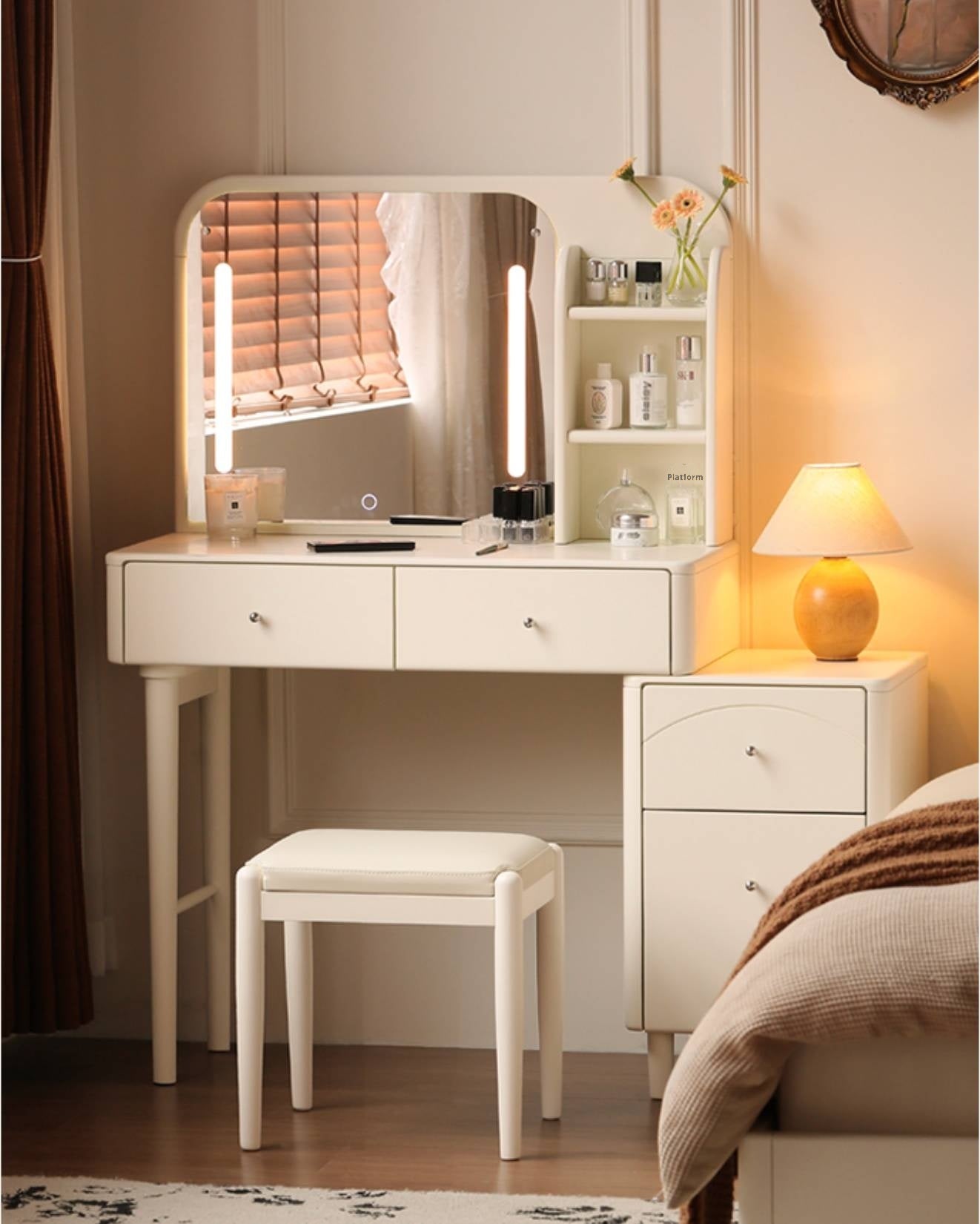 Solid Rubberwood Telescopic Multifunctional Dressing Table