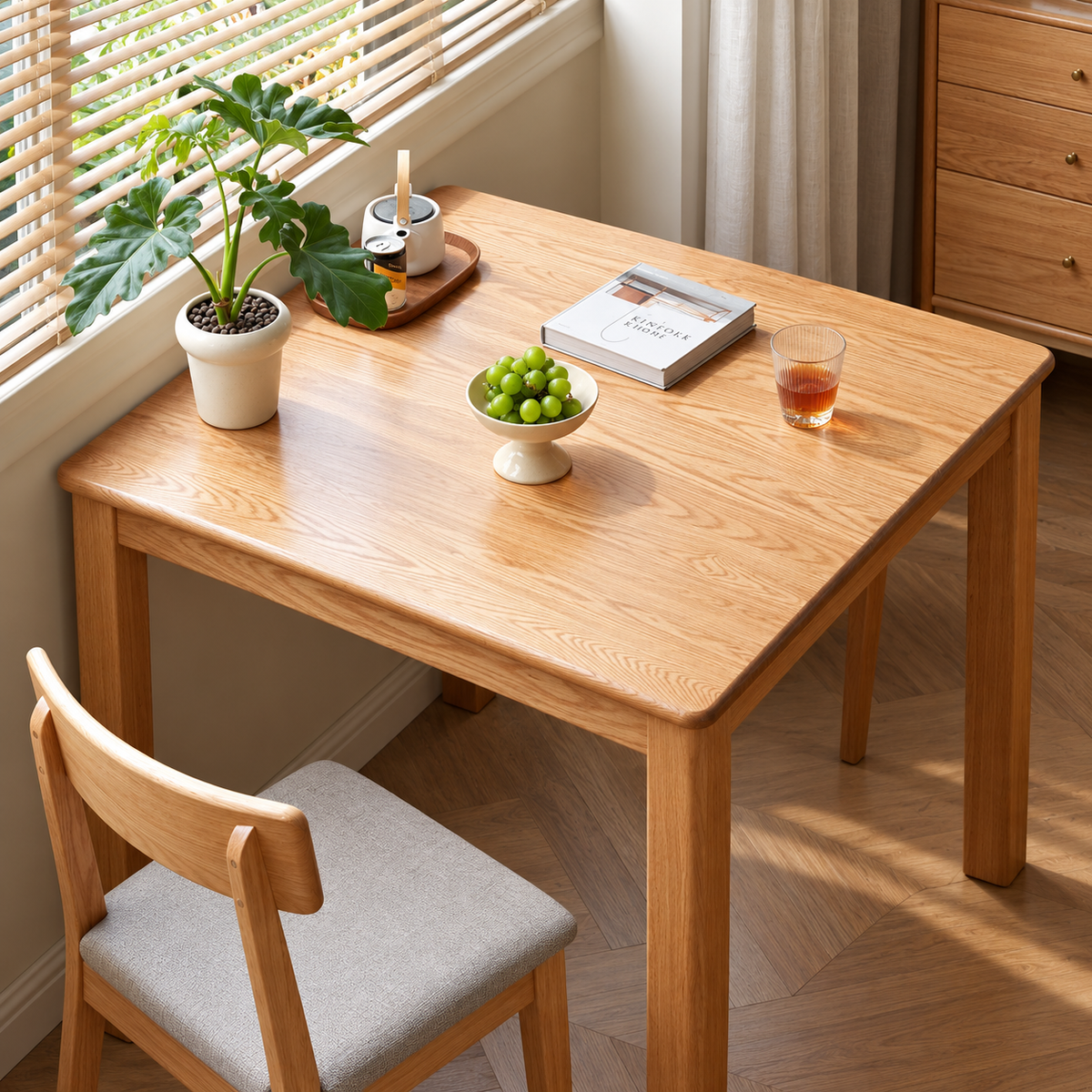 Oak, Solid Rubberwood Square Modern Dining Table