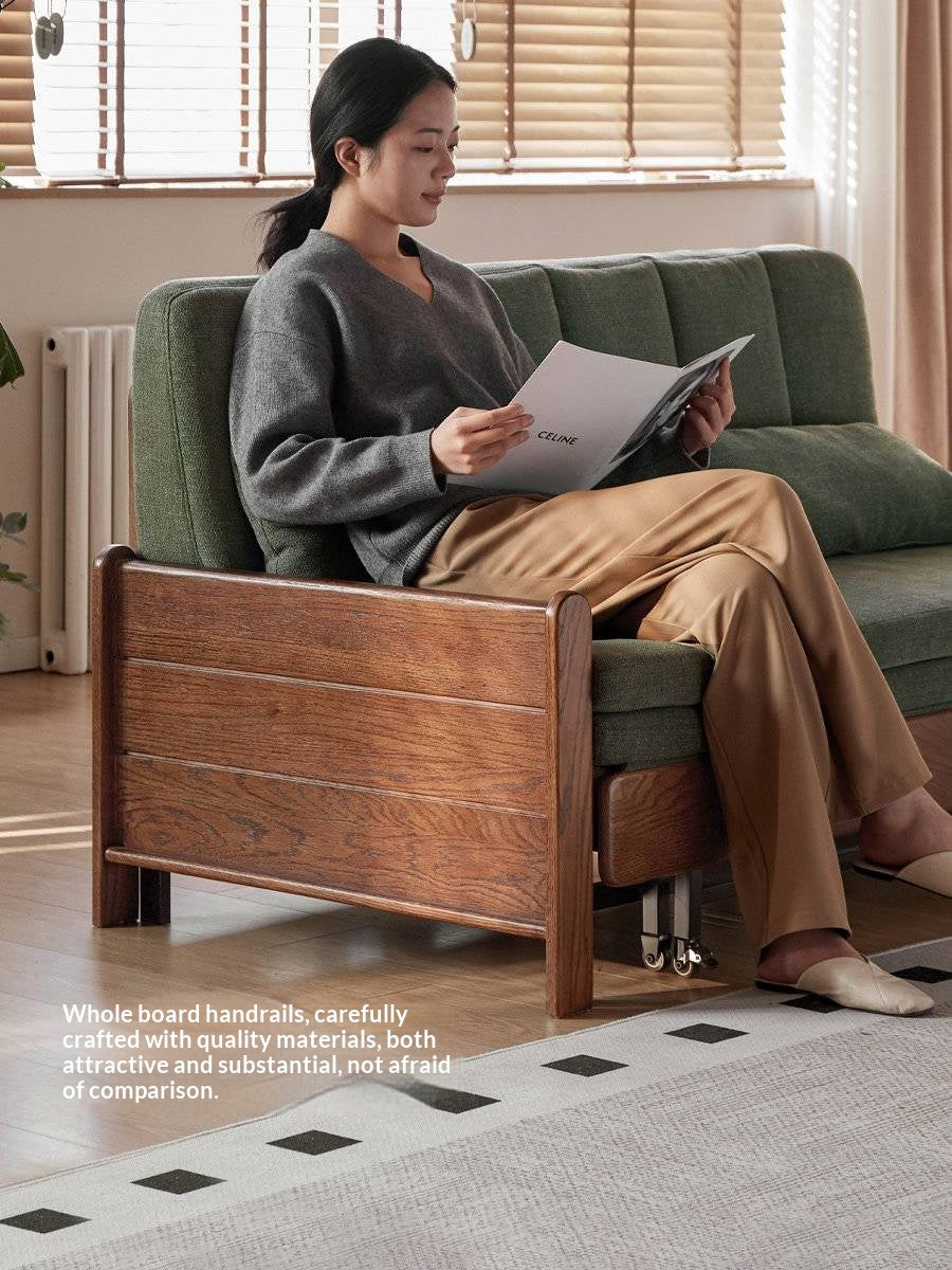 Oak, Ash Solid Wood Sleeper Sofa with Solid Wood Frame and Reclining Backrest