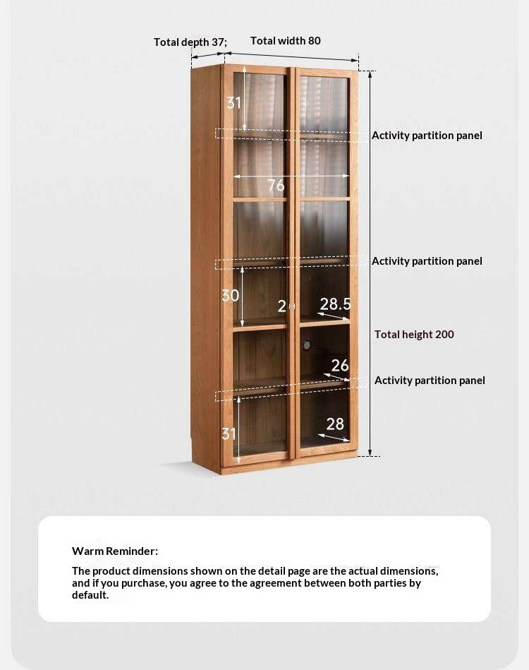 Cherry Solid Wood Bookcase Display Storage Cabinet for Study