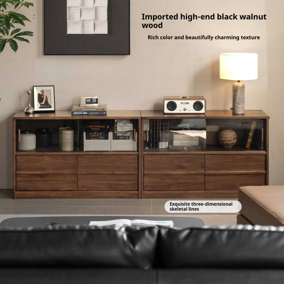 Black Walnut Solid Wood Italian Light Luxury TV Cabinet