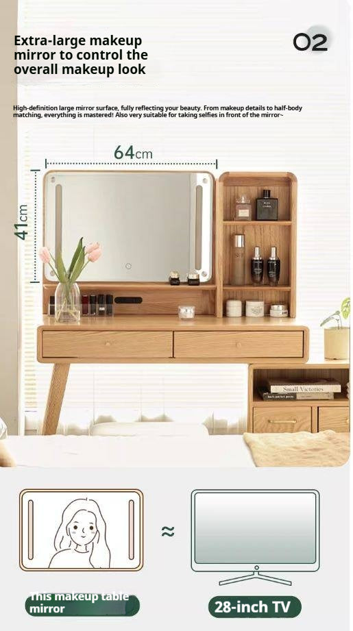 Oak, Rubberwood Solid Wood Vanity Table Telescopic.