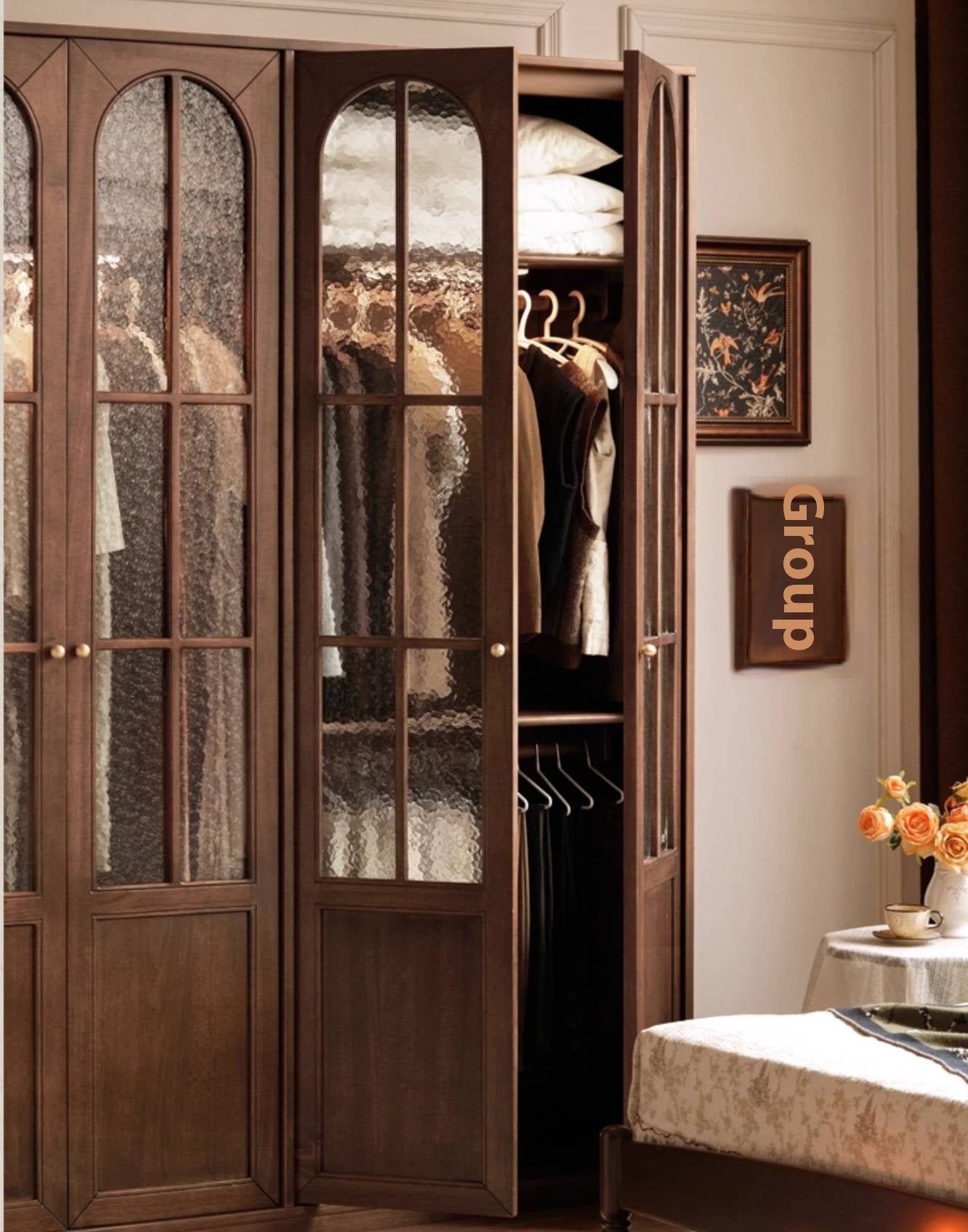 Solid Sandalwood French Retro Style Wardrobe