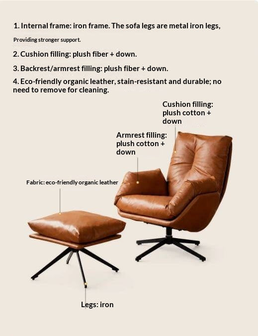 Organic Leather Italian Swivel Lounge Chair