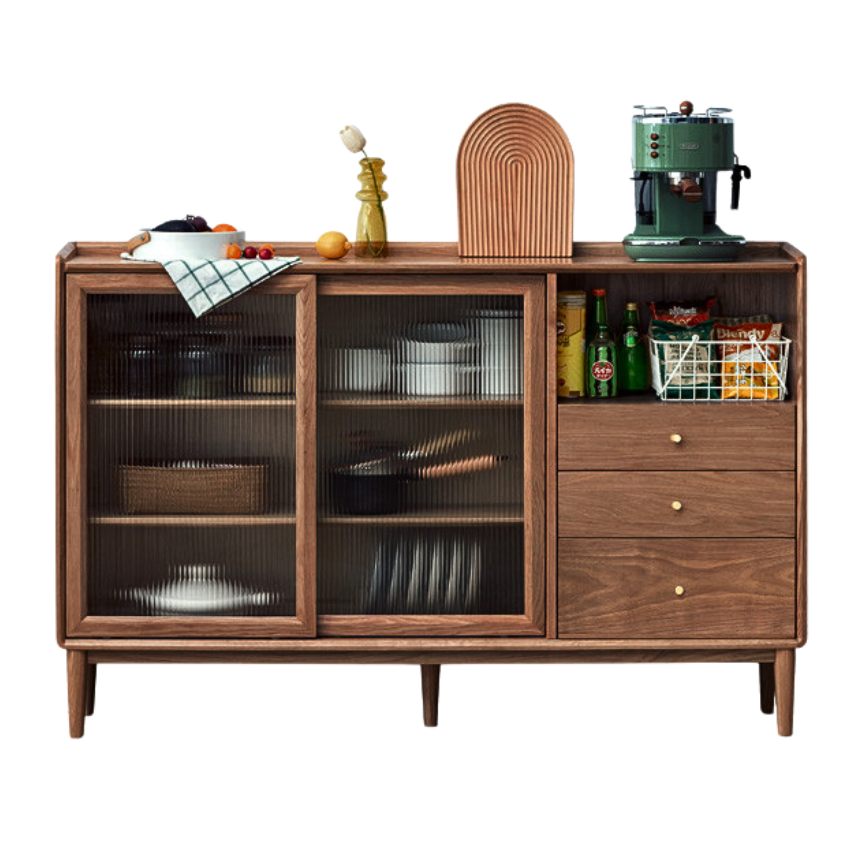 Oak, Ash, Black Walnut, Cherry, Beech Solid Wood, Solid RubberWood Ultra-thin Sideboard Sliding Door