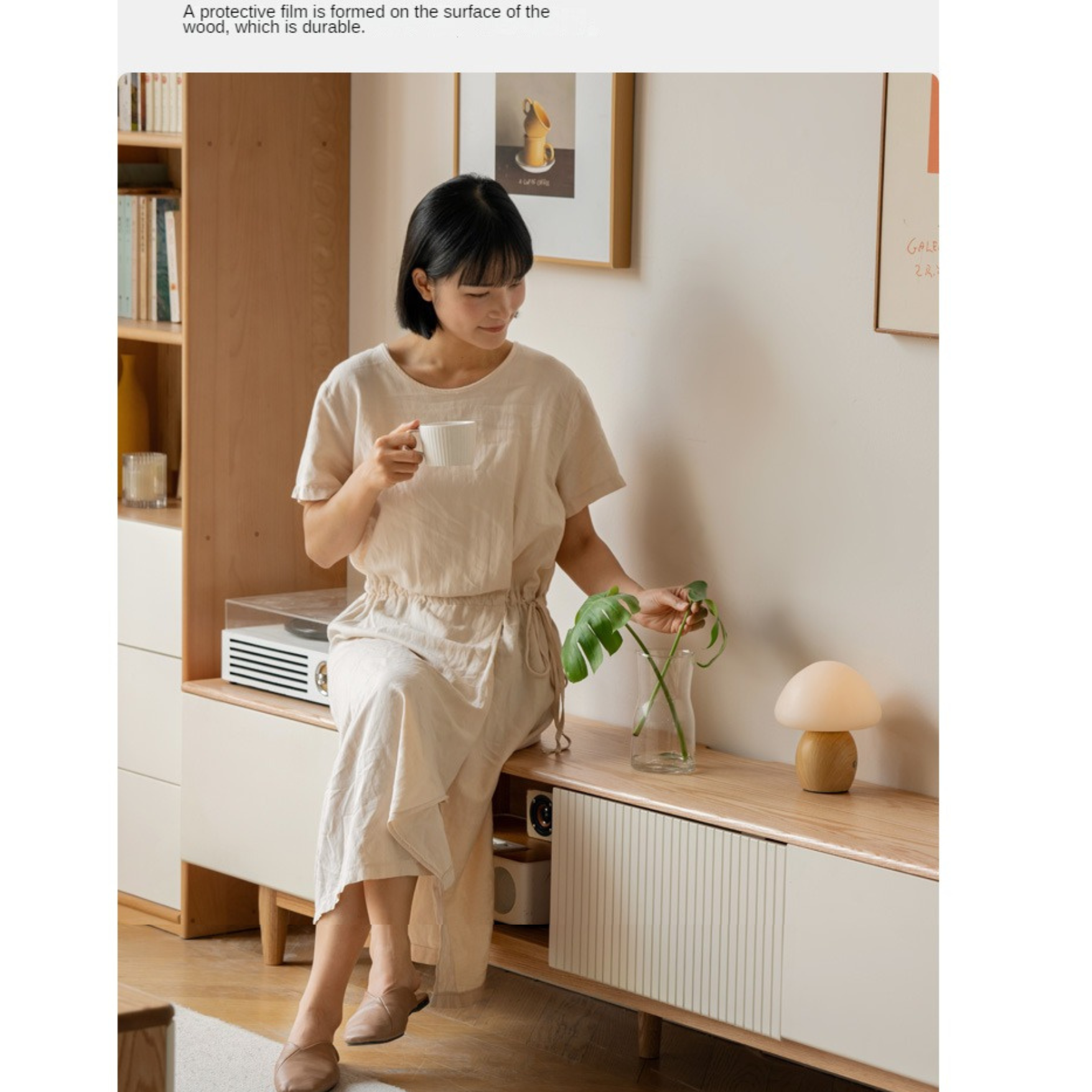 Oak Solid Wood Modern Storage TV Cabinet.