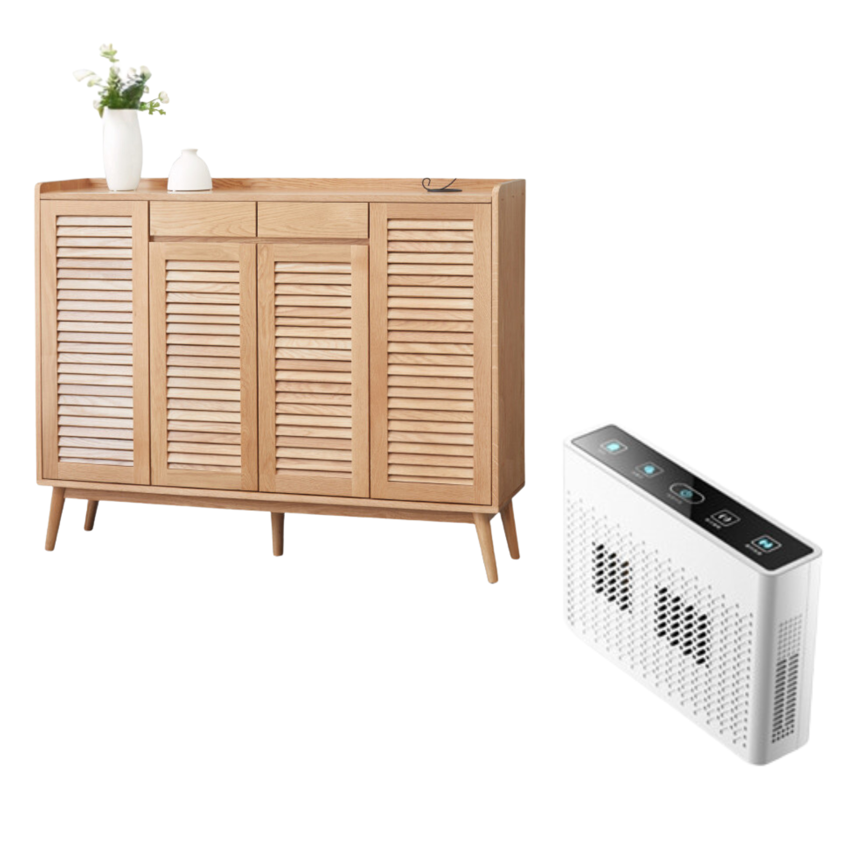 Oak Solid Wood Shutter Door Shoe Cabinet