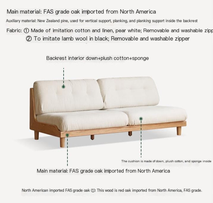 Oak, Ash Solid Wood Fabric Sofa with Deep Seat, Soft Cushion Design