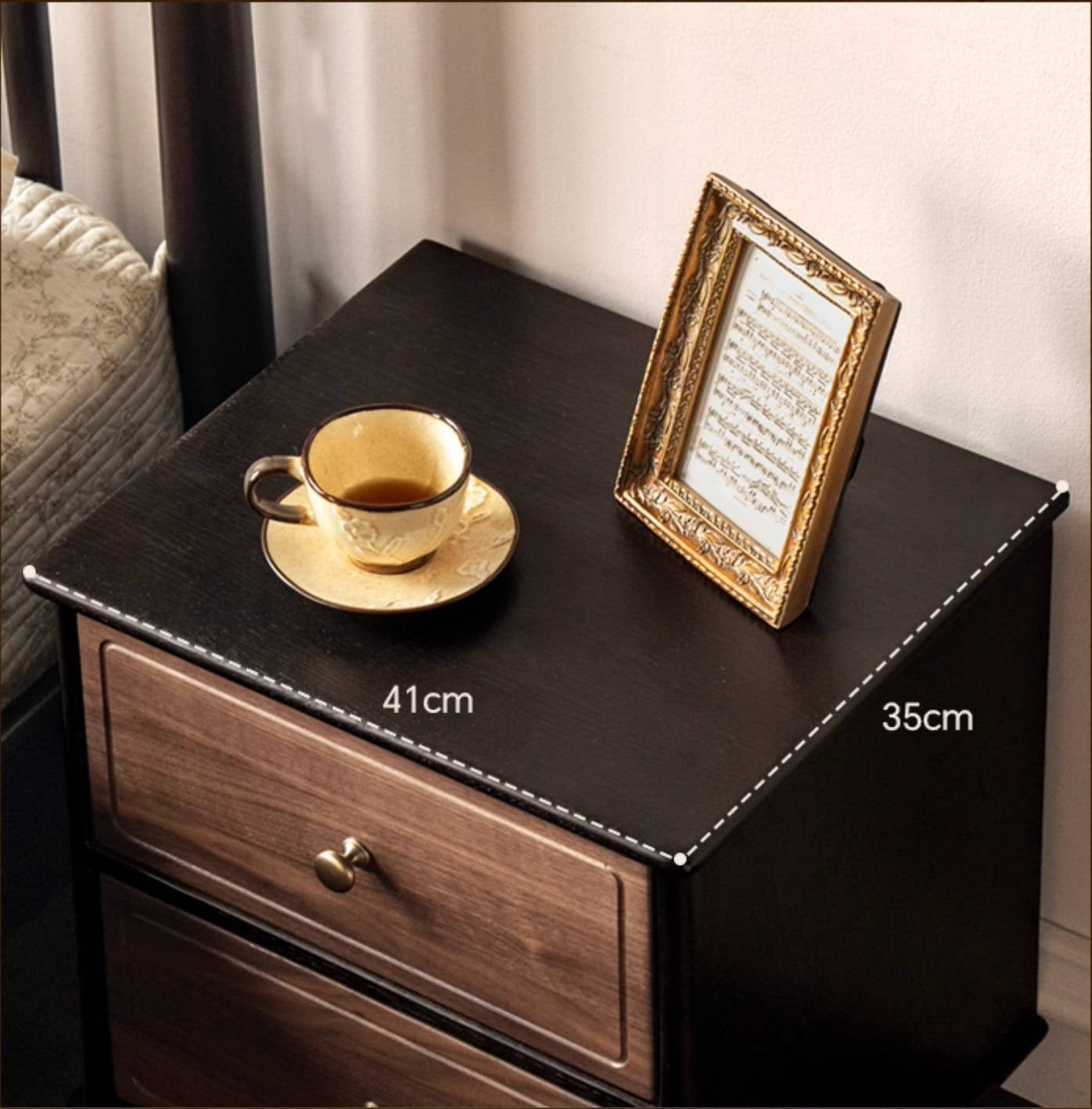 Black Walnut, Solid Rubberwood American Retro Style Nightstand
