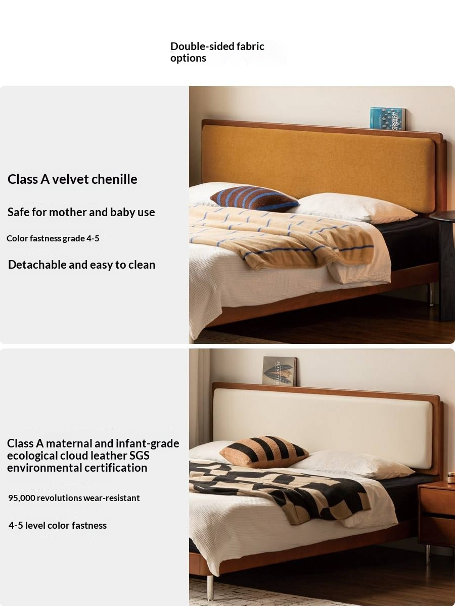 Poplar Solid Wood Bauhaus Style Soft with Adjustable Headboard Double Bed