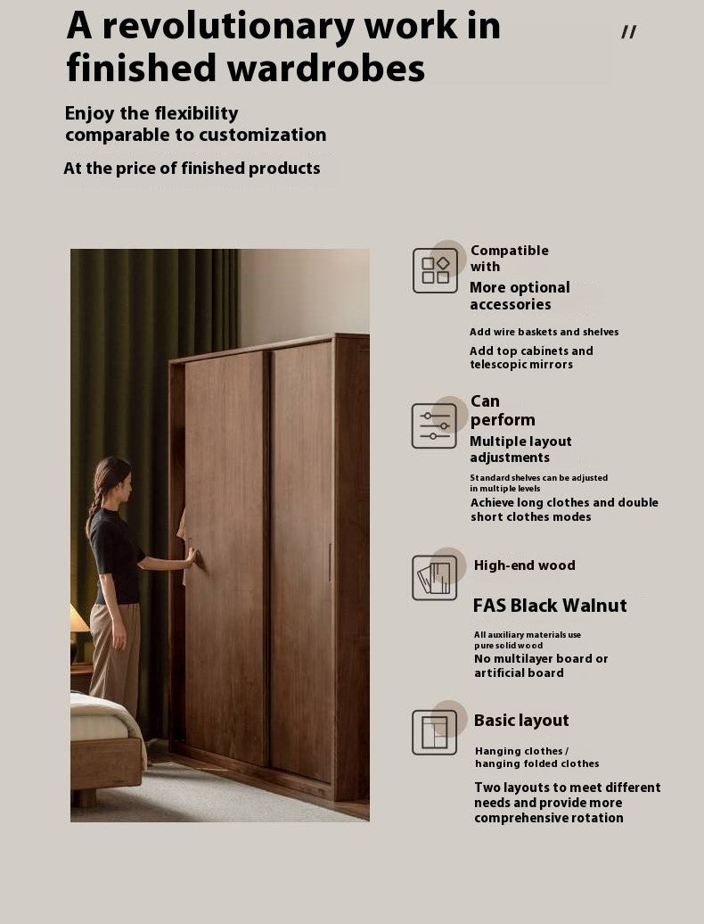 Black Walnut Solid Wood Sliding Door Wardrobe.