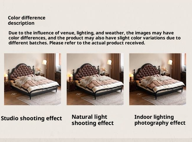 Genuine Leather Elegant Soft Backrest Bed, French Retro