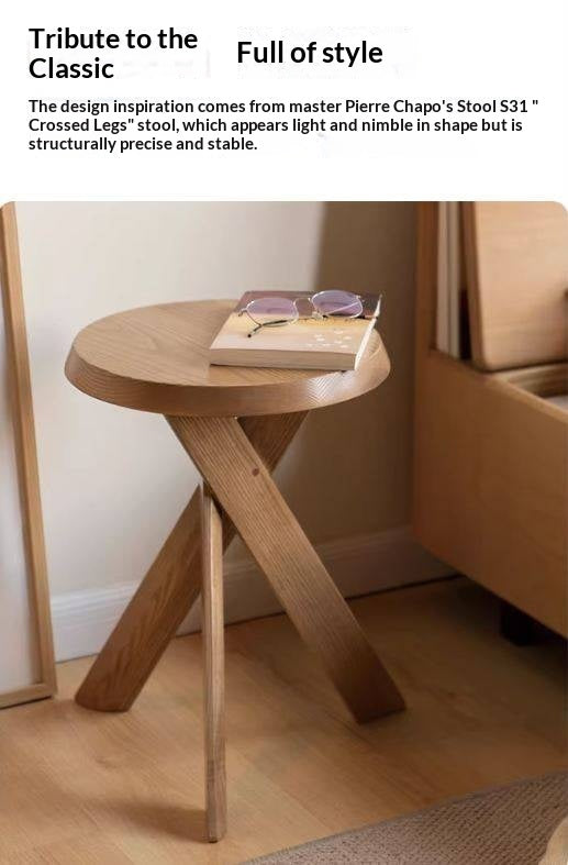 Ash Solid Wood White Wax Wood Side Table