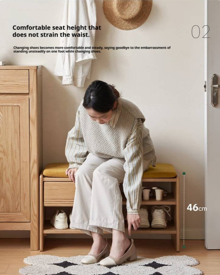 Oak Solid Wood Shoe Changing Stool